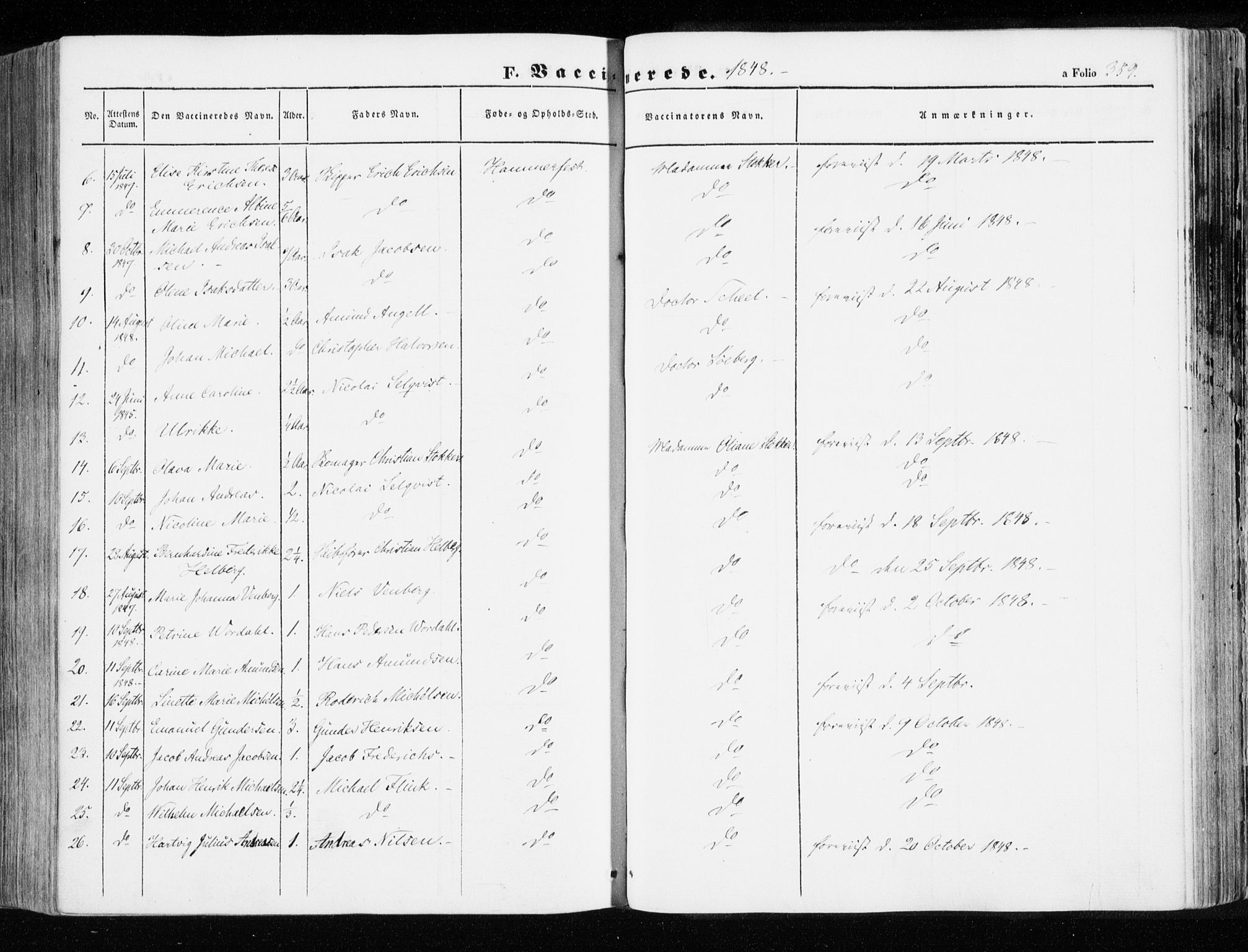 Hammerfest sokneprestkontor, AV/SATØ-S-1347/H/Ha/L0004.kirke: Parish register (official) no. 4, 1843-1856, p. 359