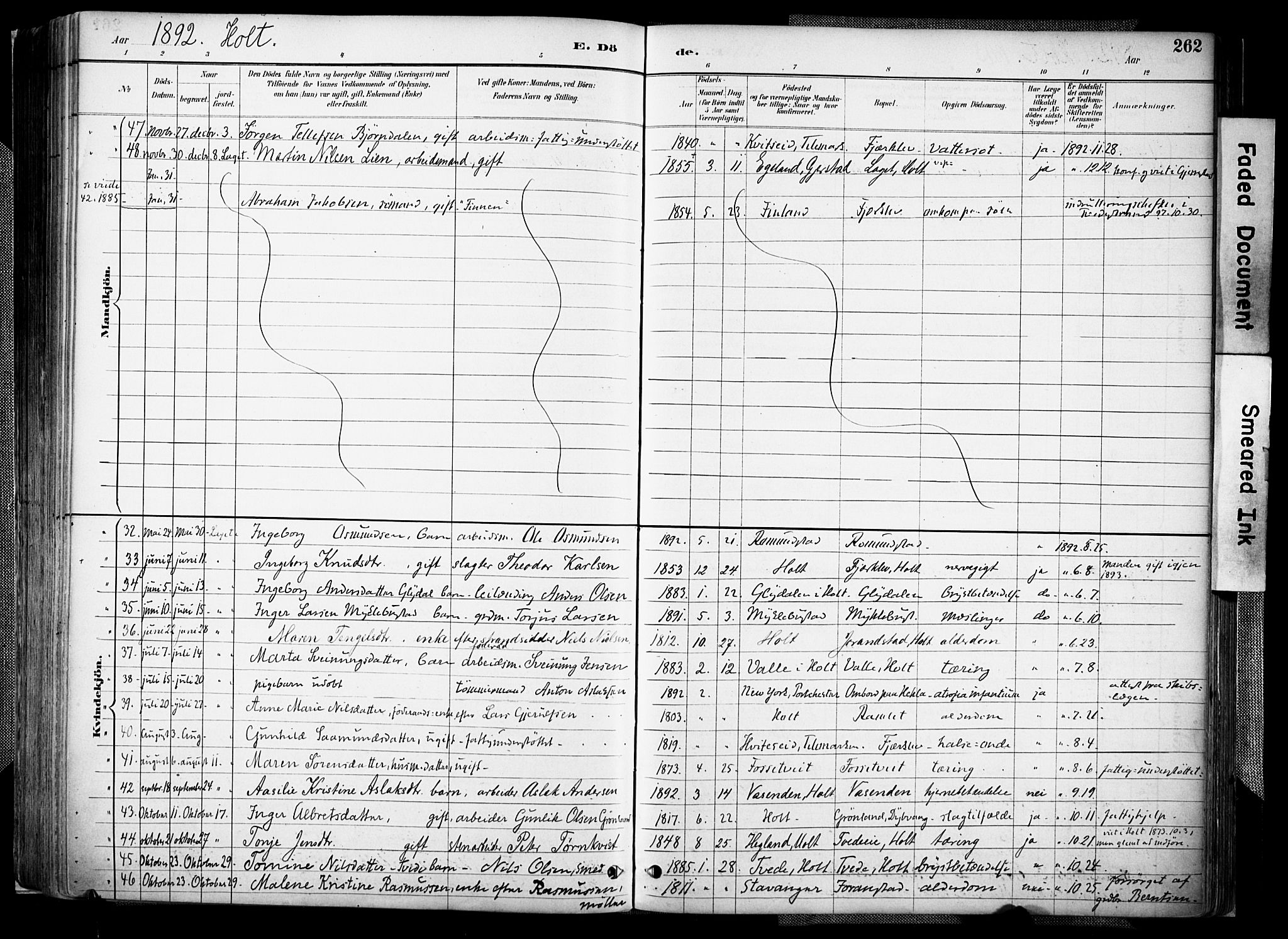 Holt sokneprestkontor, AV/SAK-1111-0021/F/Fa/L0012: Parish register (official) no. A 12, 1885-1907, p. 262