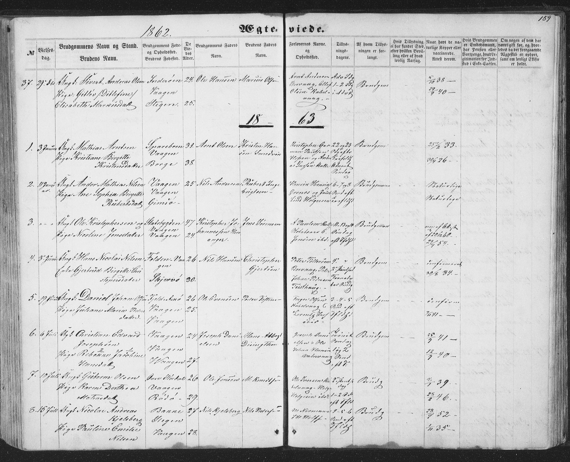 Ministerialprotokoller, klokkerbøker og fødselsregistre - Nordland, SAT/A-1459/874/L1073: Parish register (copy) no. 874C02, 1860-1870, p. 159
