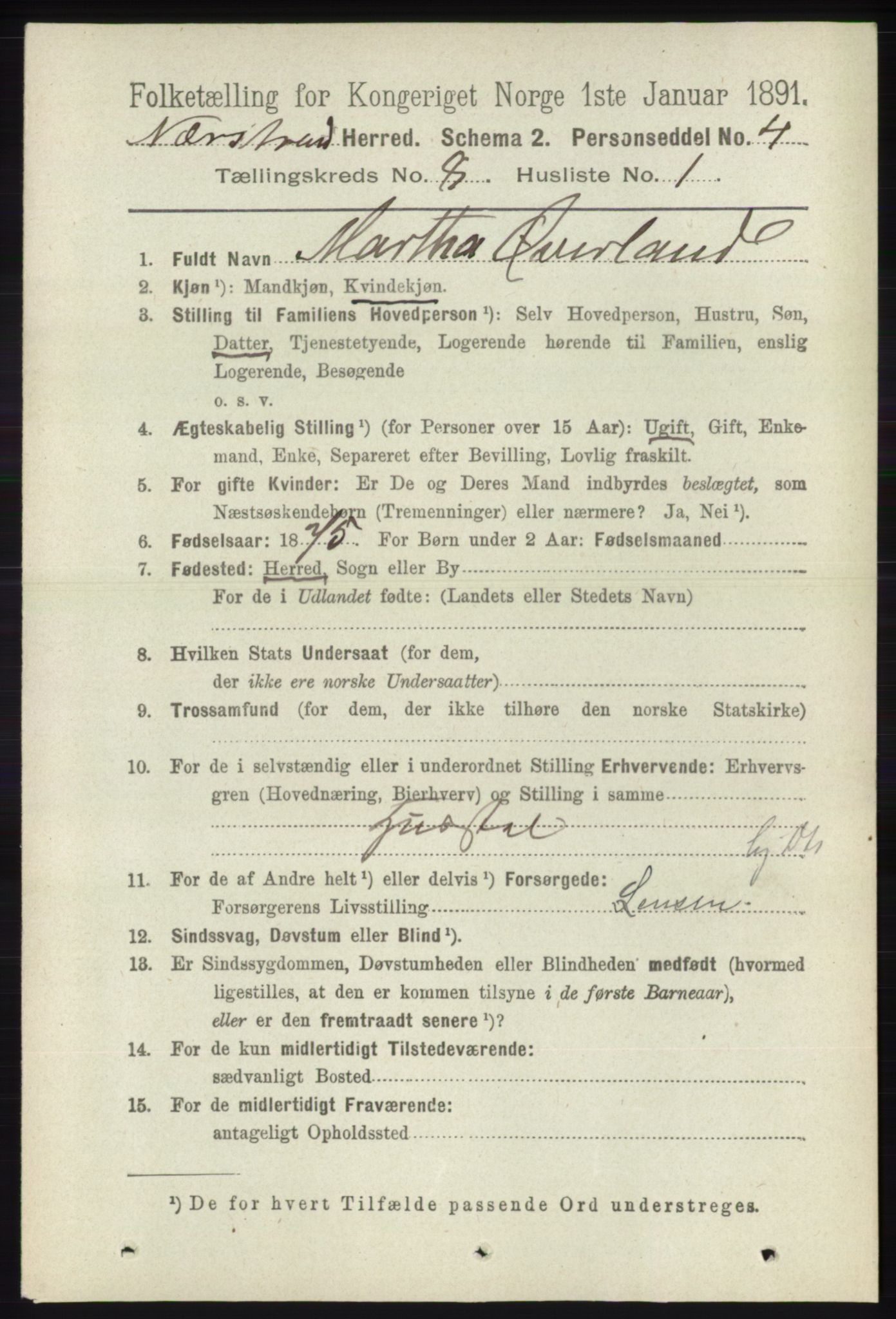 RA, 1891 census for 1139 Nedstrand, 1891, p. 1440