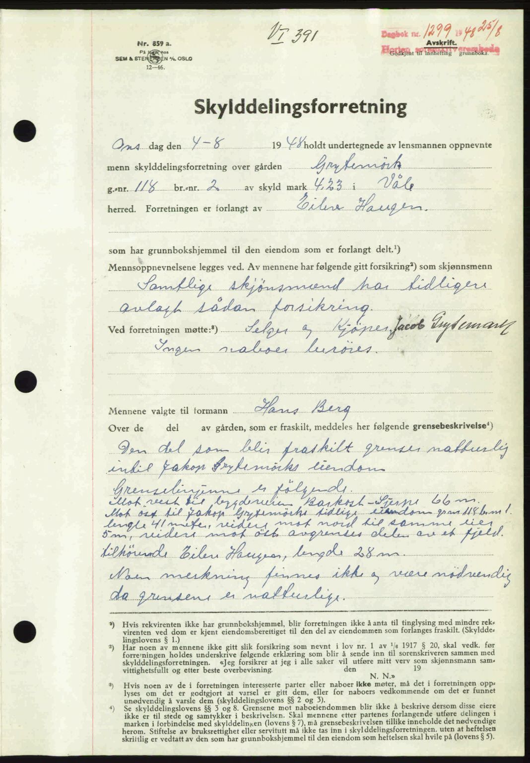 Horten sorenskriveri, AV/SAKO-A-133/G/Ga/Gaa/L0010: Mortgage book no. A-10, 1947-1948, Diary no: : 1299/1948