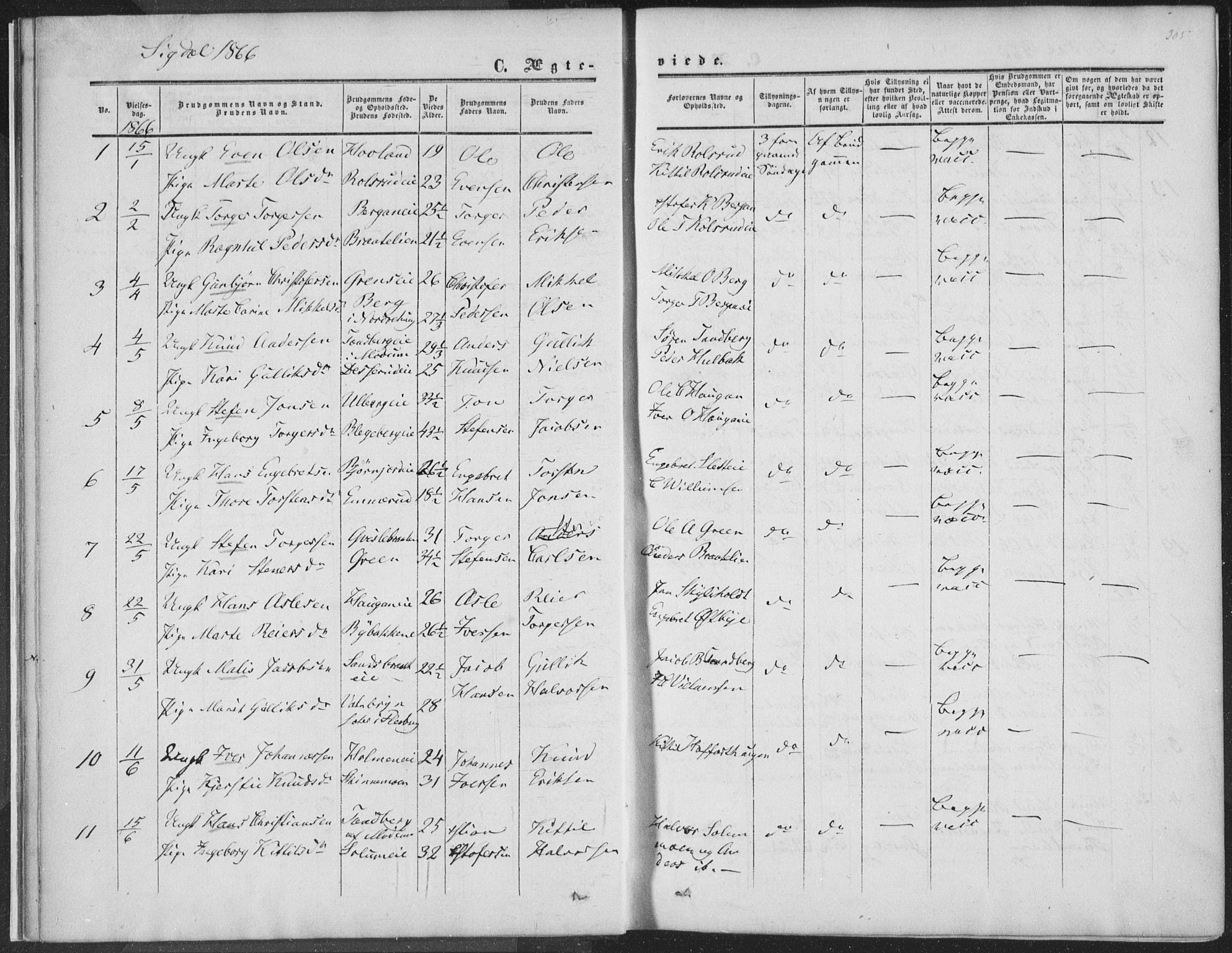 Sigdal kirkebøker, AV/SAKO-A-245/F/Fa/L0009b: Parish register (official) no. I 9B, 1860-1871, p. 305