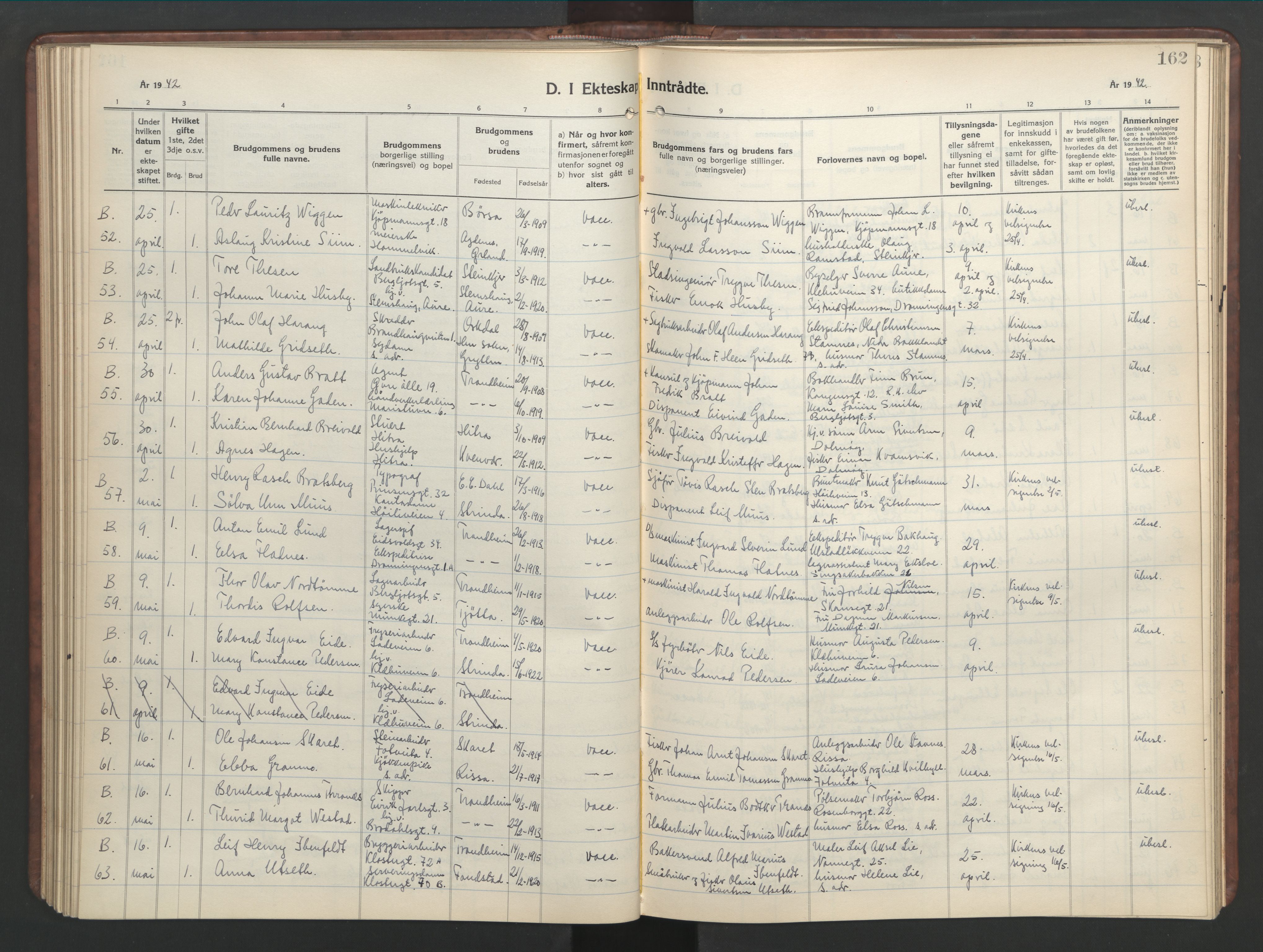 Ministerialprotokoller, klokkerbøker og fødselsregistre - Sør-Trøndelag, AV/SAT-A-1456/601/L0101: Parish register (copy) no. 601C19, 1935-1946, p. 162