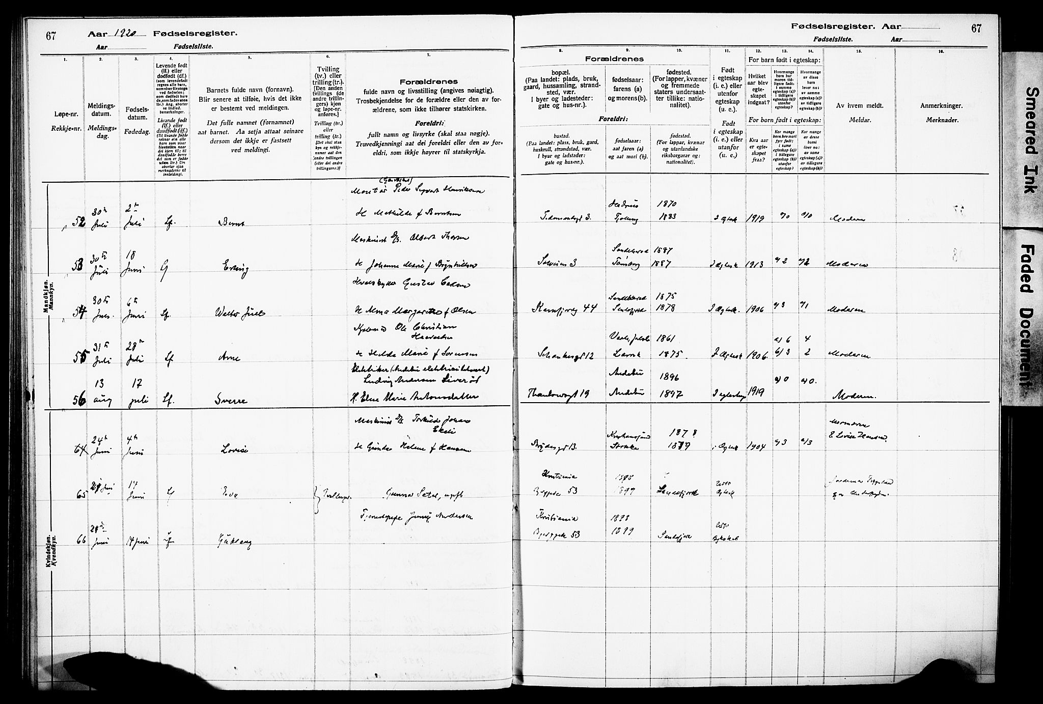 Sandefjord kirkebøker, AV/SAKO-A-315/J/Ja/L0001: Birth register no. 1, 1916-1932, p. 67