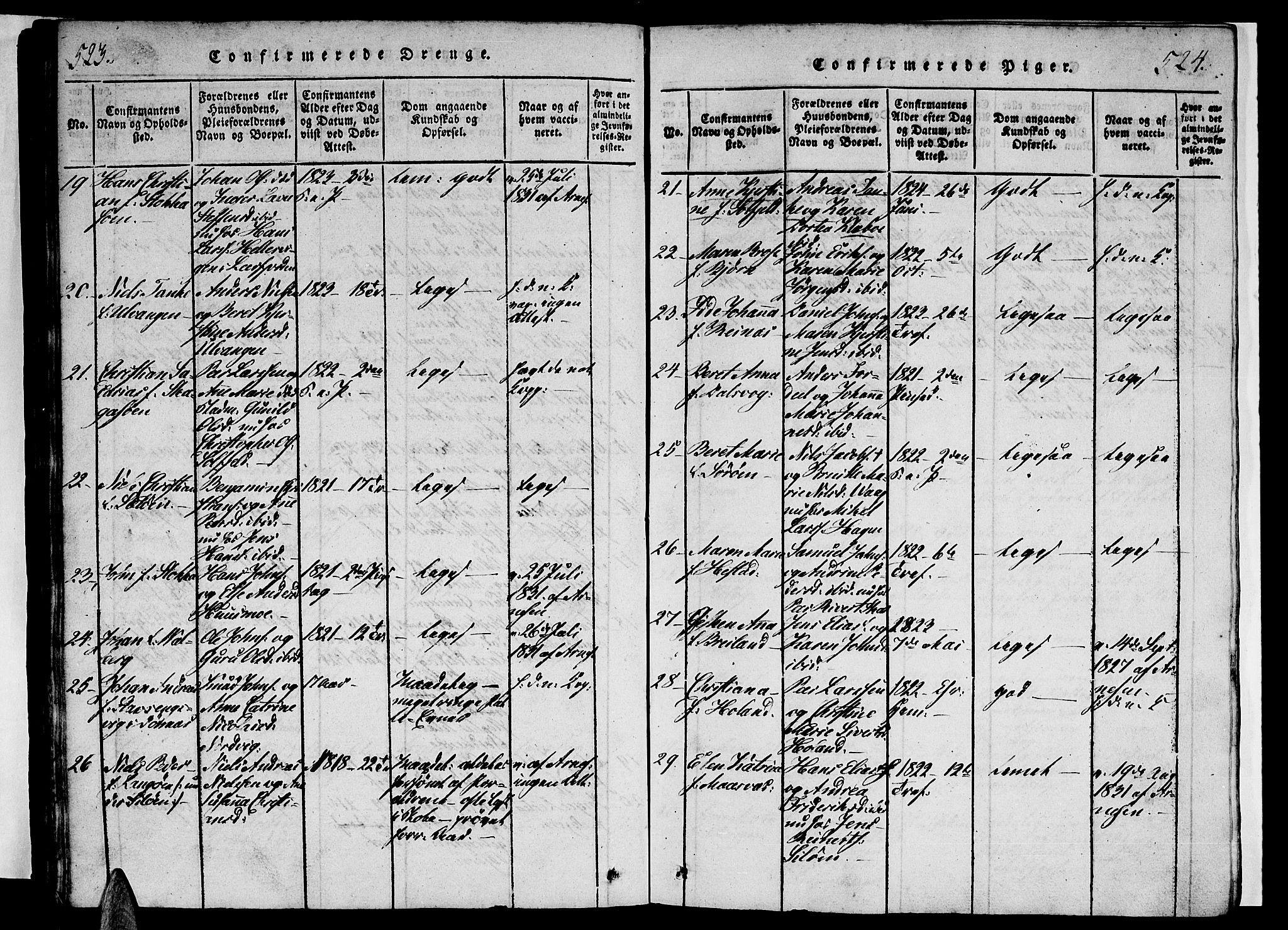 Ministerialprotokoller, klokkerbøker og fødselsregistre - Nordland, AV/SAT-A-1459/834/L0510: Parish register (copy) no. 834C01, 1820-1847, p. 523-524