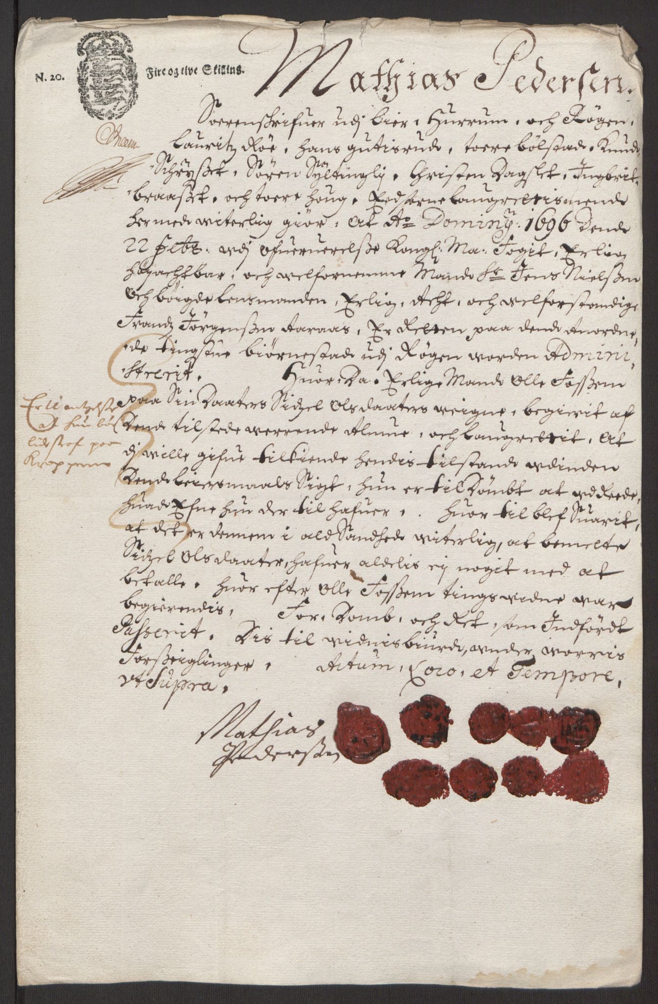 Rentekammeret inntil 1814, Reviderte regnskaper, Fogderegnskap, AV/RA-EA-4092/R30/L1694: Fogderegnskap Hurum, Røyken, Eiker og Lier, 1694-1696, p. 169