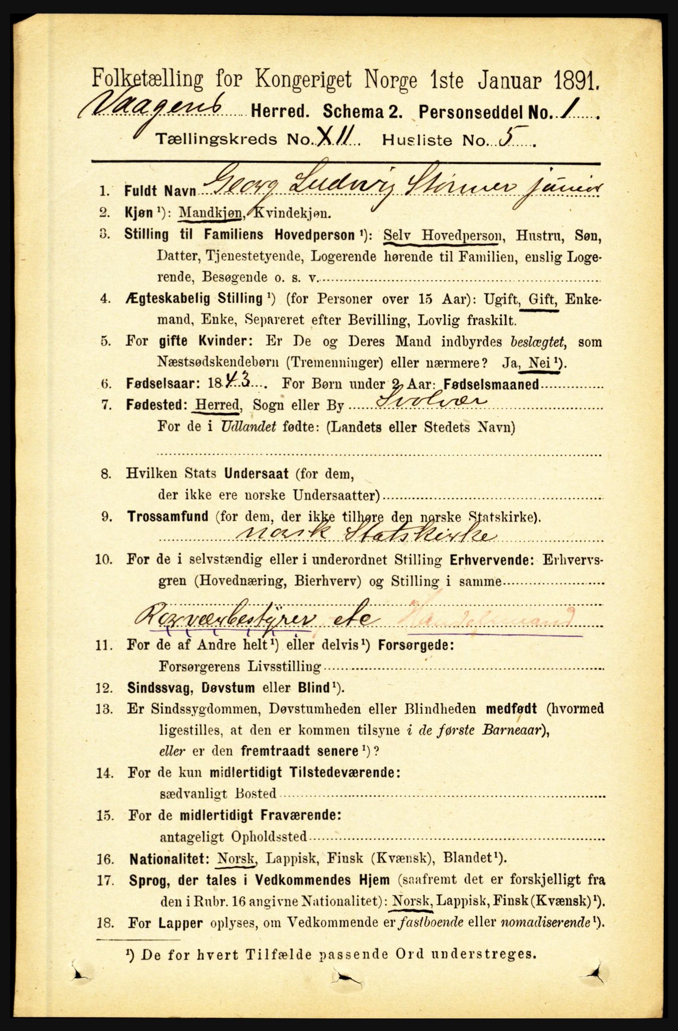 RA, 1891 census for 1865 Vågan, 1891, p. 2919