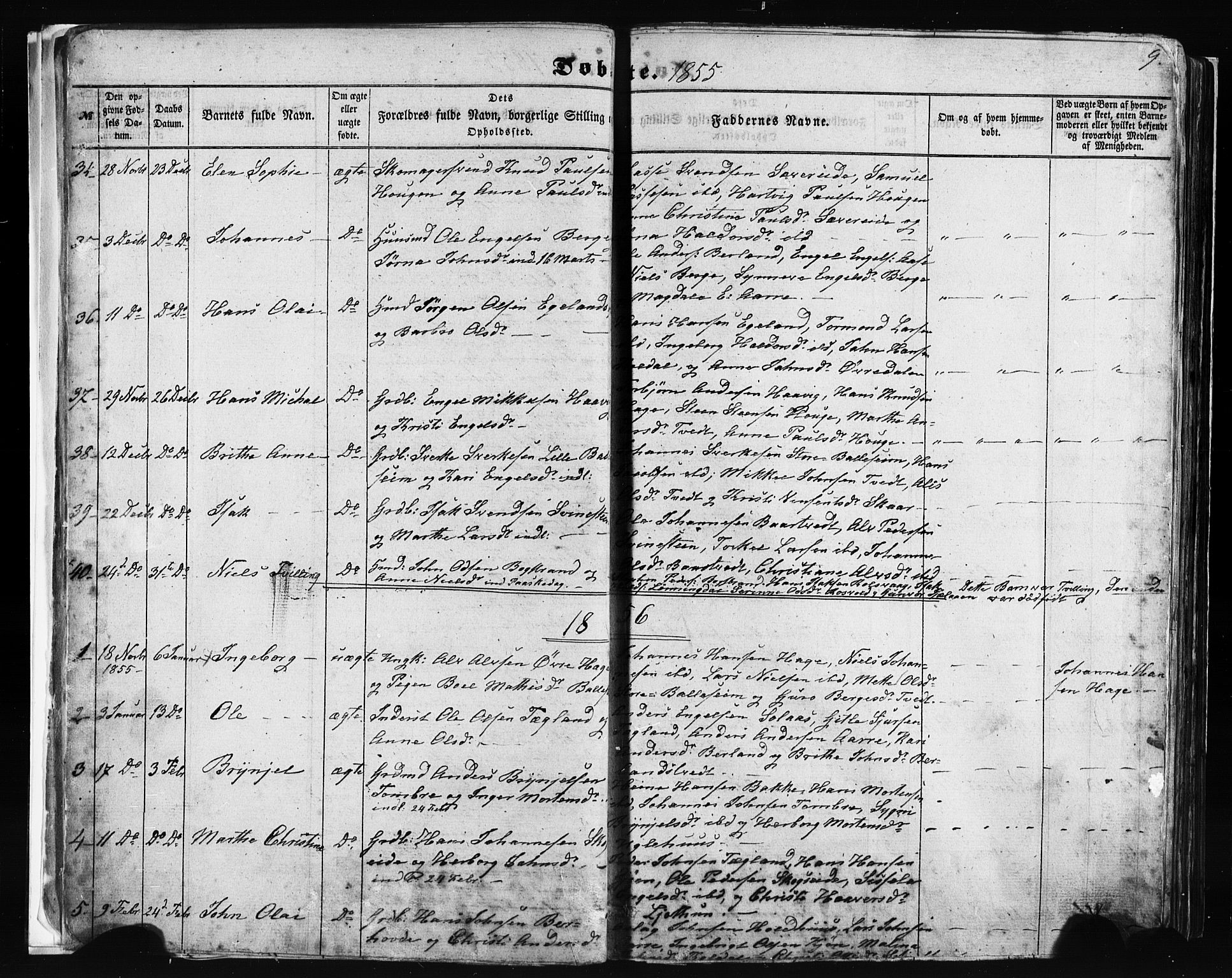 Fusa sokneprestembete, AV/SAB-A-75401/H/Haa: Parish register (official) no. A 1I, 1855-1879, p. 9