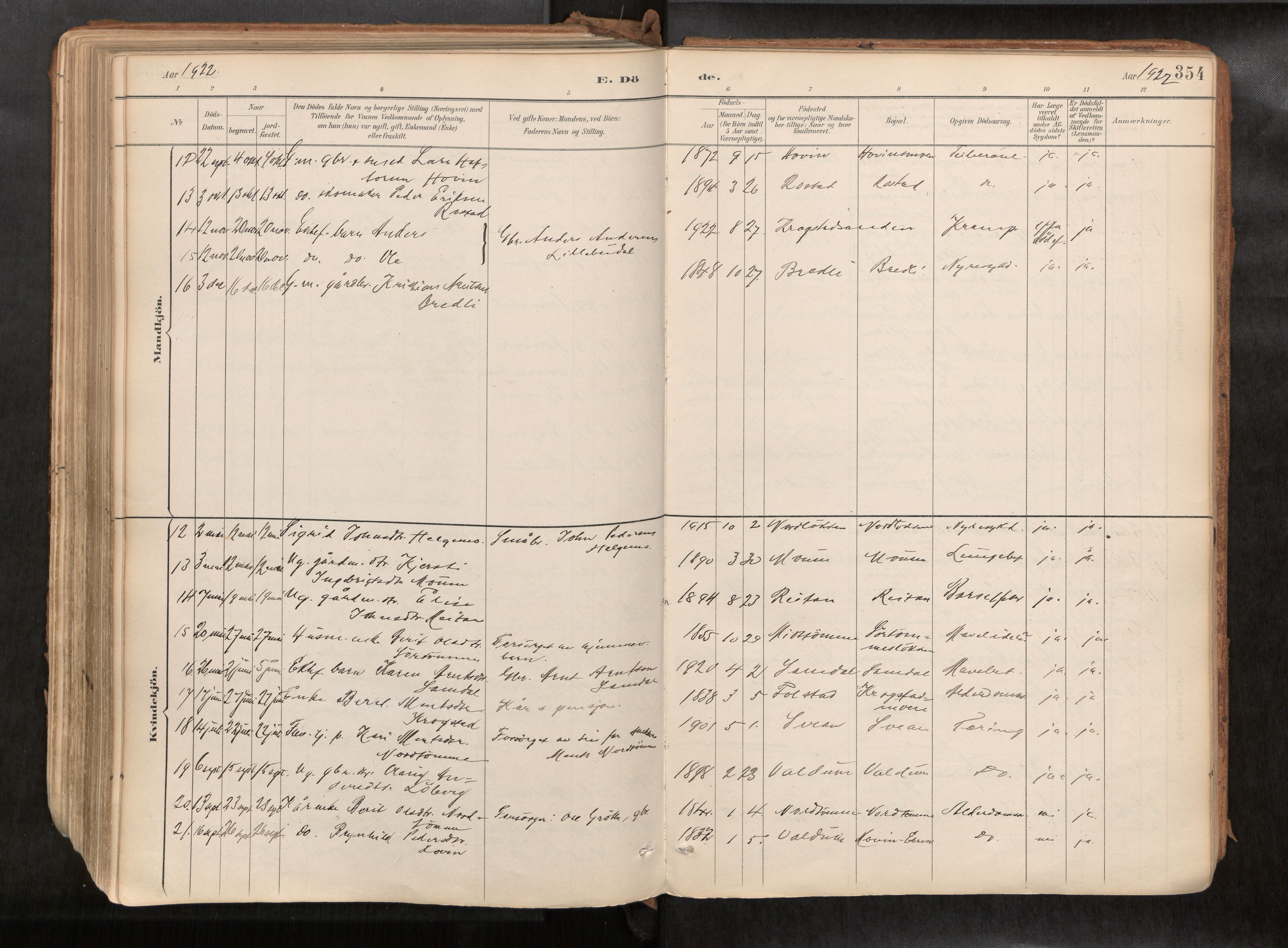 Ministerialprotokoller, klokkerbøker og fødselsregistre - Sør-Trøndelag, SAT/A-1456/692/L1105b: Parish register (official) no. 692A06, 1891-1934, p. 354
