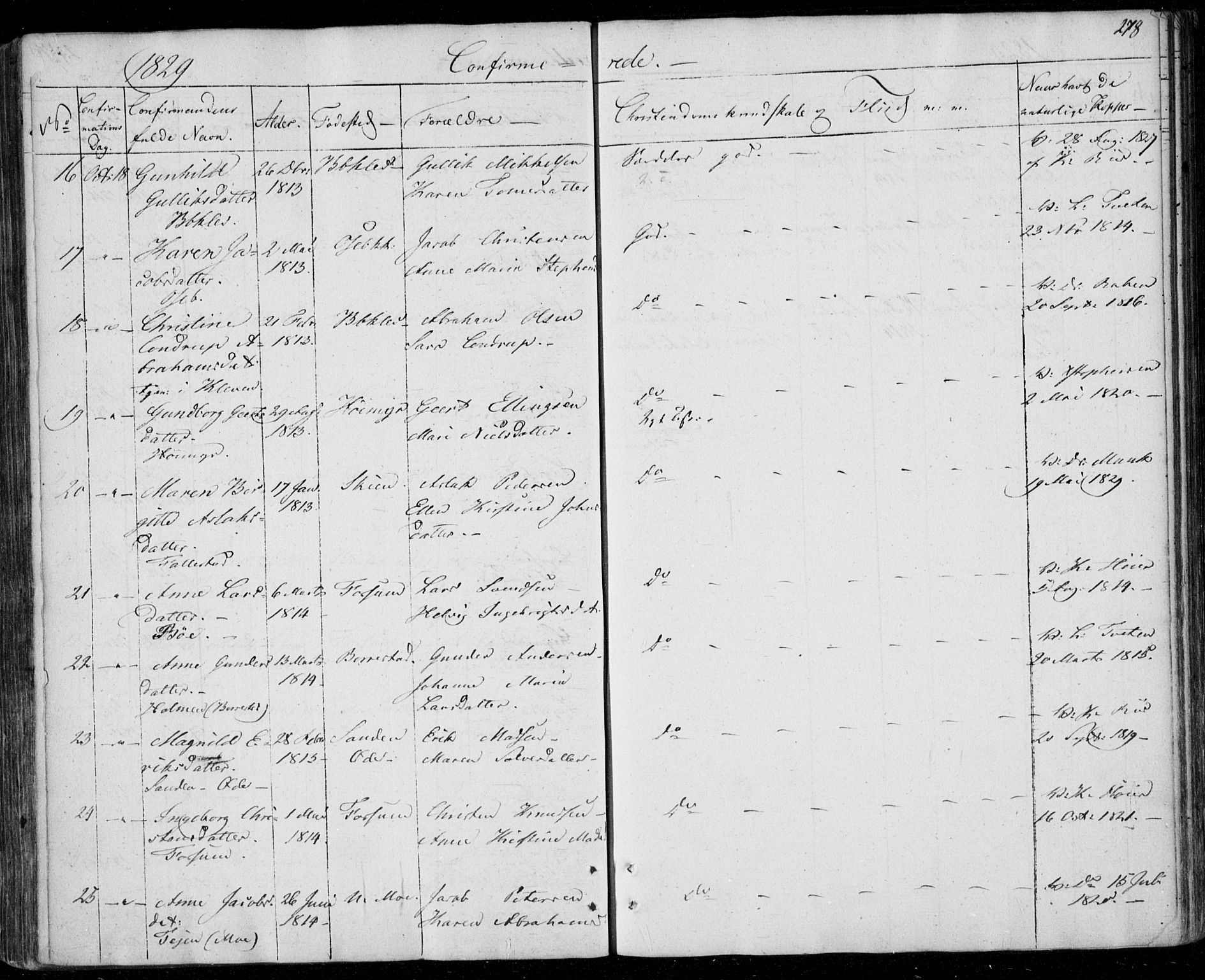 Gjerpen kirkebøker, AV/SAKO-A-265/F/Fa/L0005: Parish register (official) no. I 5, 1823-1829, p. 278