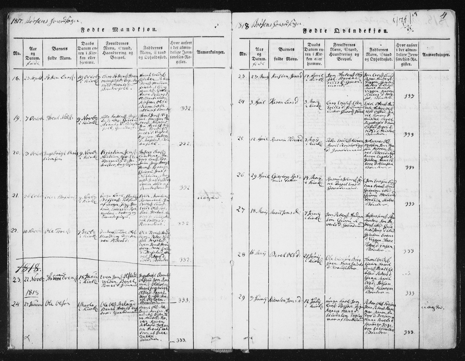 Ministerialprotokoller, klokkerbøker og fødselsregistre - Sør-Trøndelag, SAT/A-1456/665/L0770: Parish register (official) no. 665A05, 1817-1829, p. 4