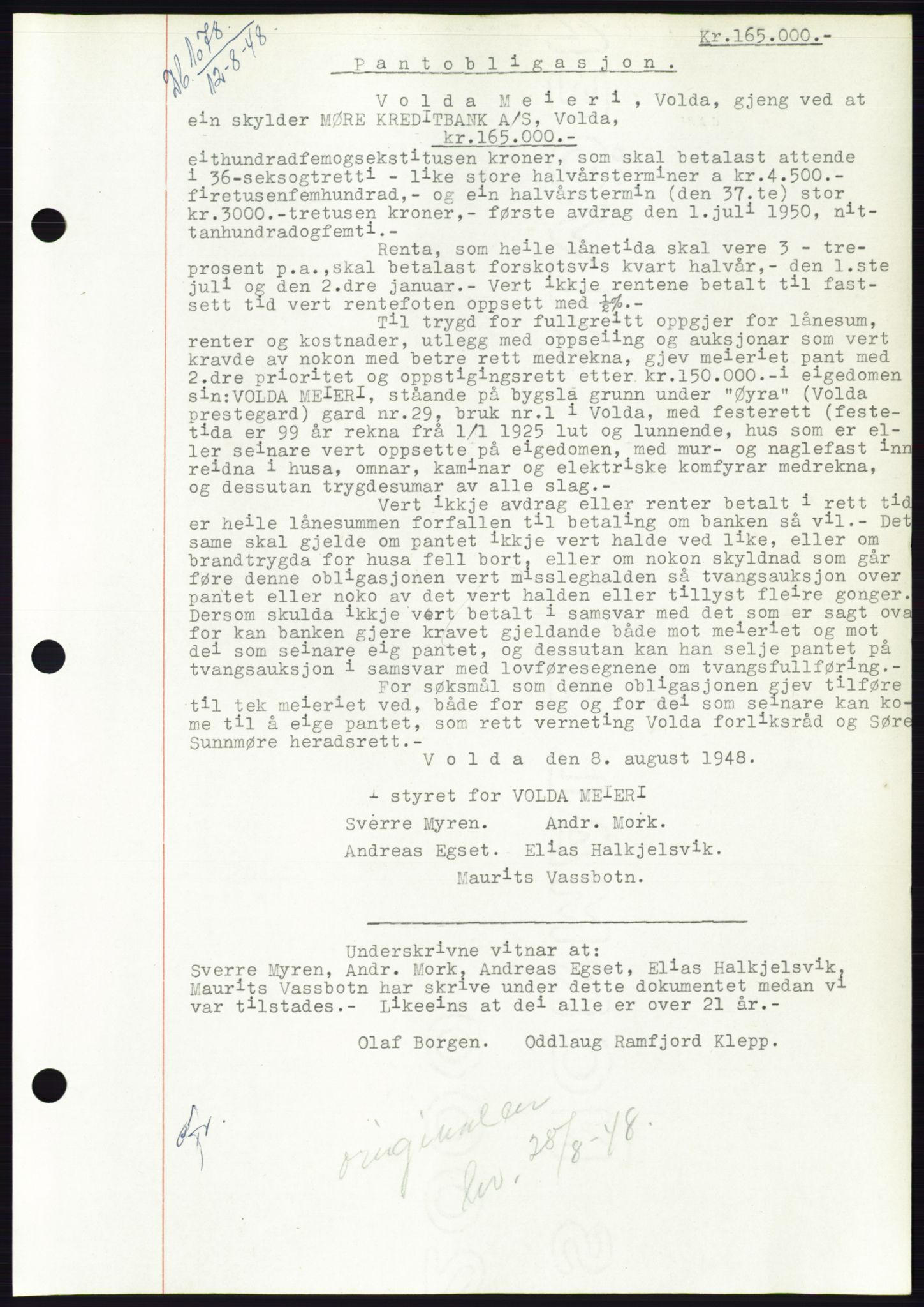 Søre Sunnmøre sorenskriveri, AV/SAT-A-4122/1/2/2C/L0116: Mortgage book no. 4B, 1948-1949, Diary no: : 1078/1948