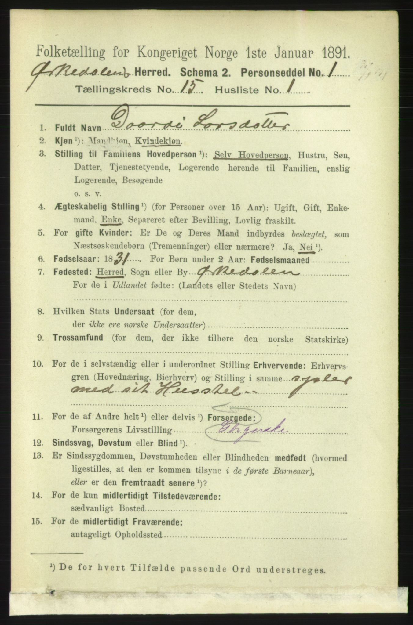 RA, 1891 census for 1638 Orkdal, 1891, p. 6877