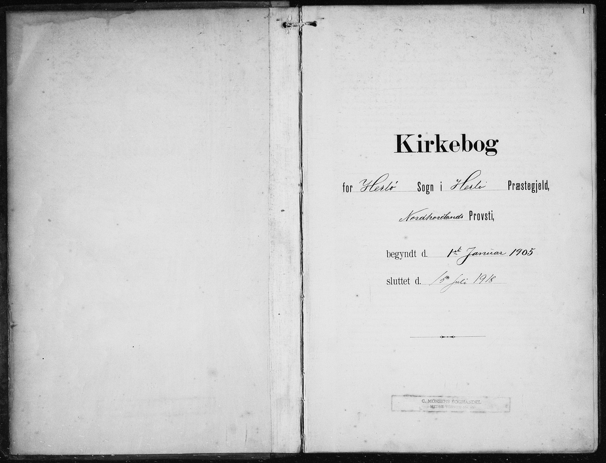 Herdla Sokneprestembete, SAB/A-75701/H/Haa: Parish register (official) no. A 5, 1905-1918, p. 1