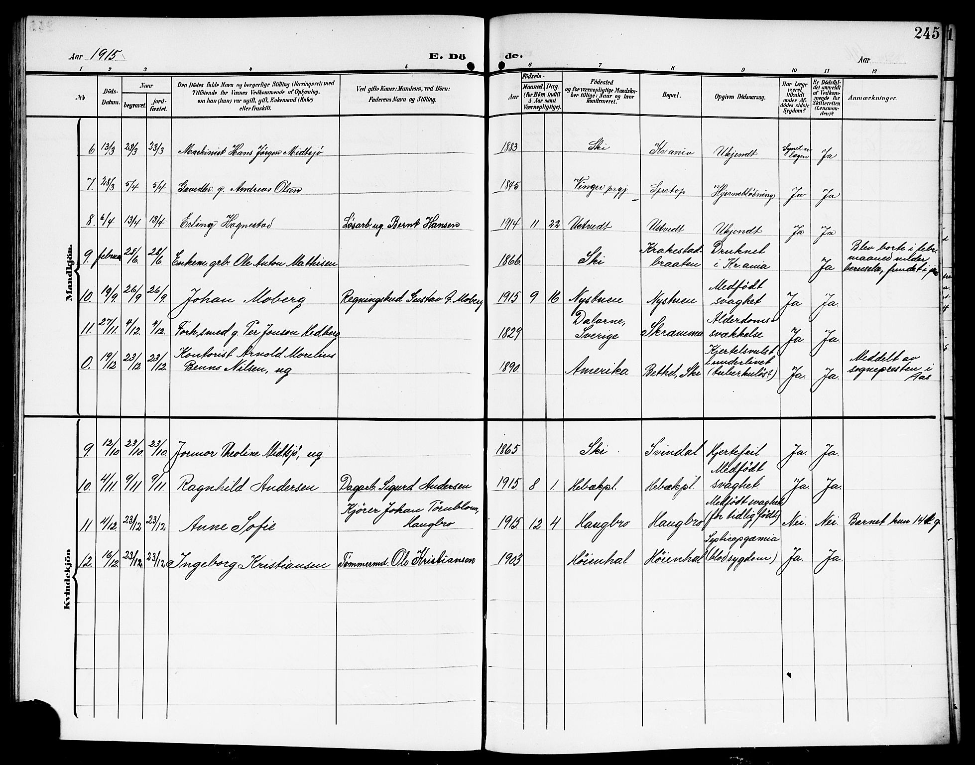 Kråkstad prestekontor Kirkebøker, SAO/A-10125a/G/Gb/L0001: Parish register (copy) no. II 1, 1905-1920, p. 245