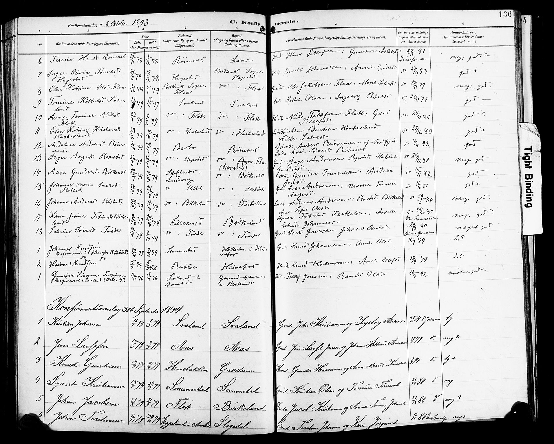 Birkenes sokneprestkontor, SAK/1111-0004/F/Fb/L0004: Parish register (copy) no. B 4, 1893-1930, p. 136