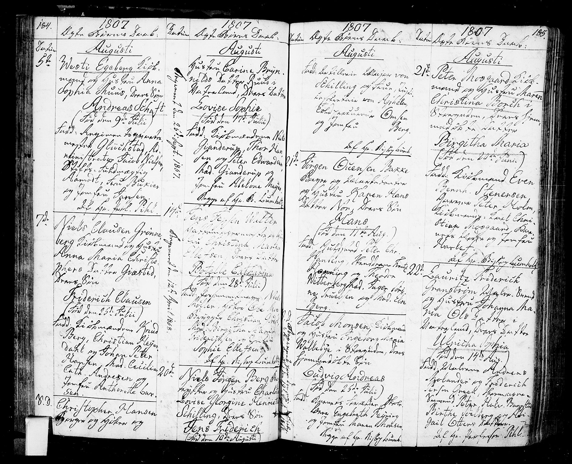 Oslo domkirke Kirkebøker, SAO/A-10752/F/Fa/L0006: Parish register (official) no. 6, 1807-1817, p. 184-185