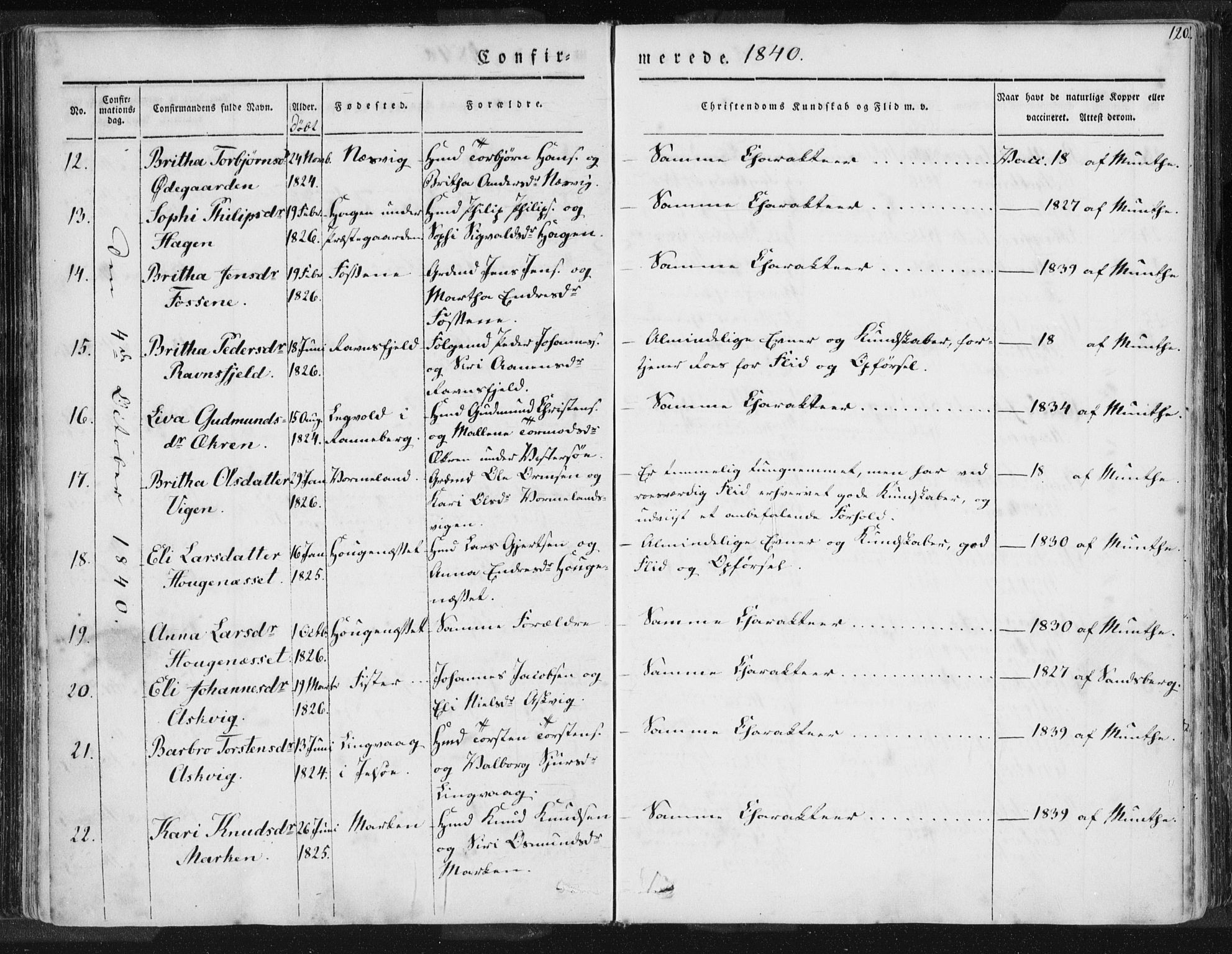 Hjelmeland sokneprestkontor, SAST/A-101843/01/IV/L0006: Parish register (official) no. A 6, 1834-1845, p. 120