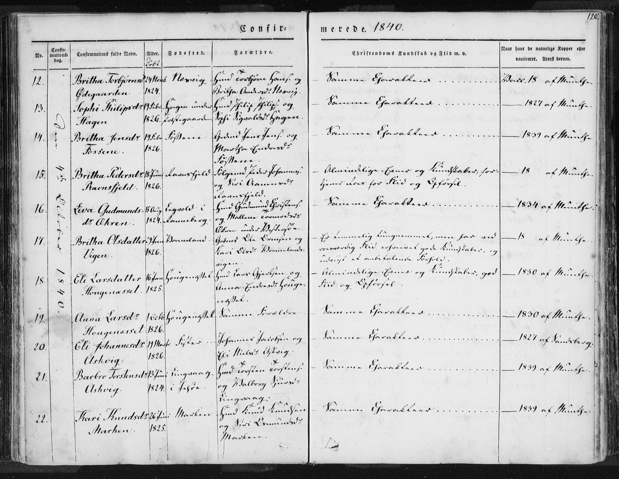 Hjelmeland sokneprestkontor, AV/SAST-A-101843/01/IV/L0006: Parish register (official) no. A 6, 1834-1845, p. 120