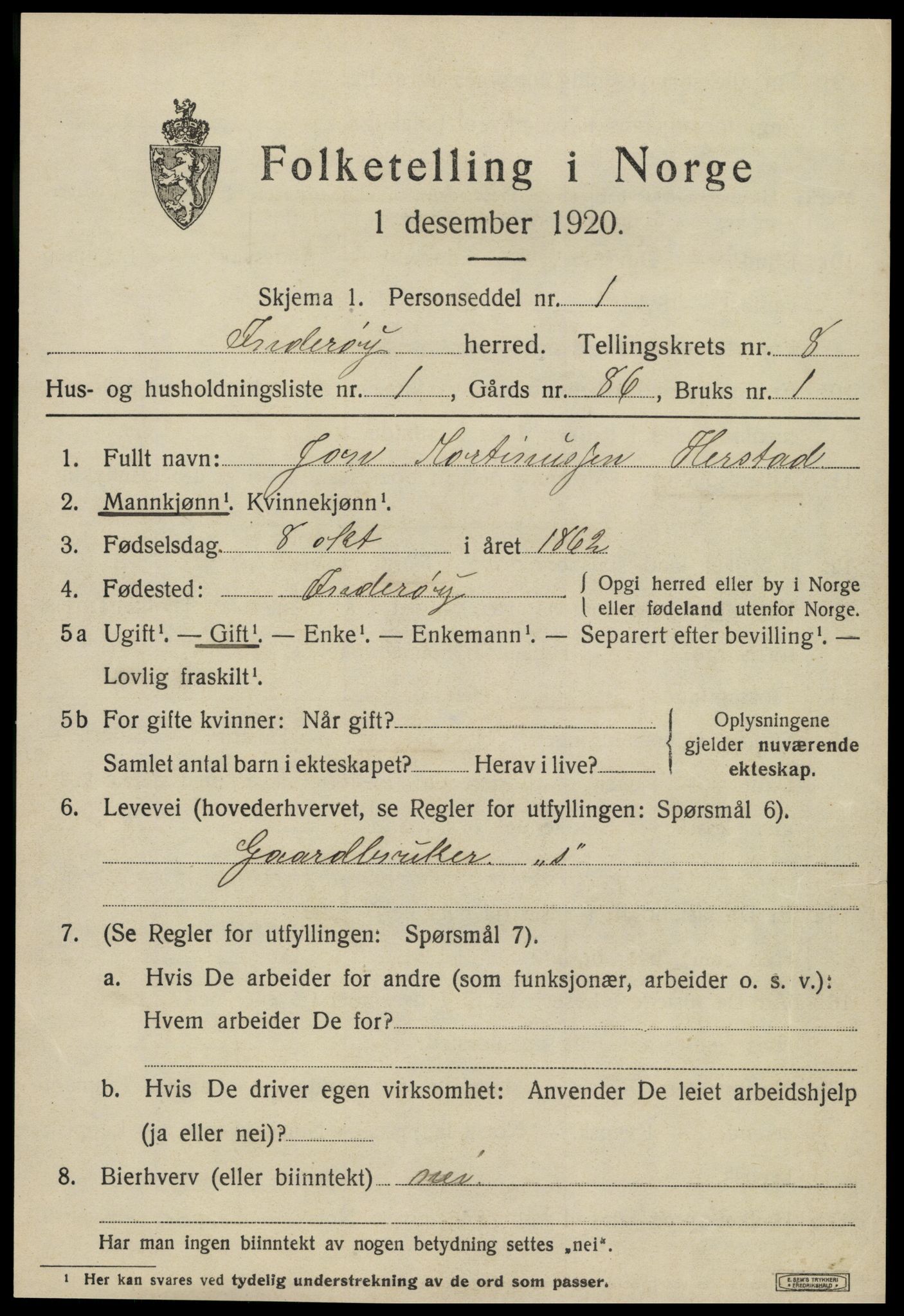 SAT, 1920 census for Inderøy, 1920, p. 5603