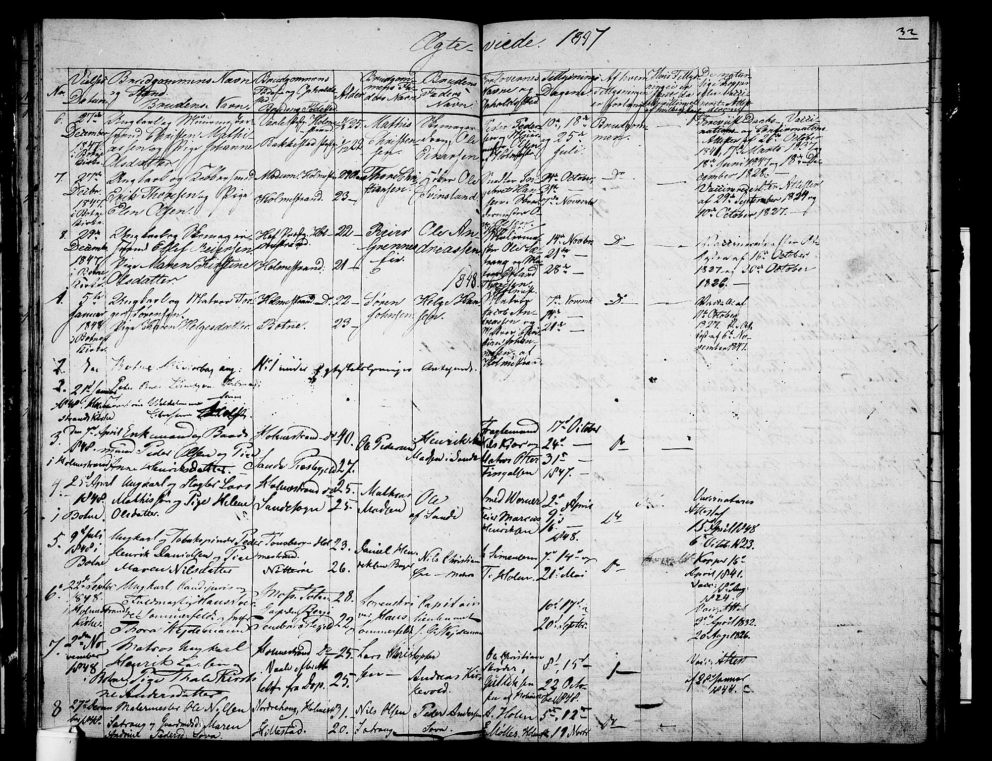 Holmestrand kirkebøker, AV/SAKO-A-346/G/Ga/L0002: Parish register (copy) no. 2, 1846-1849, p. 32