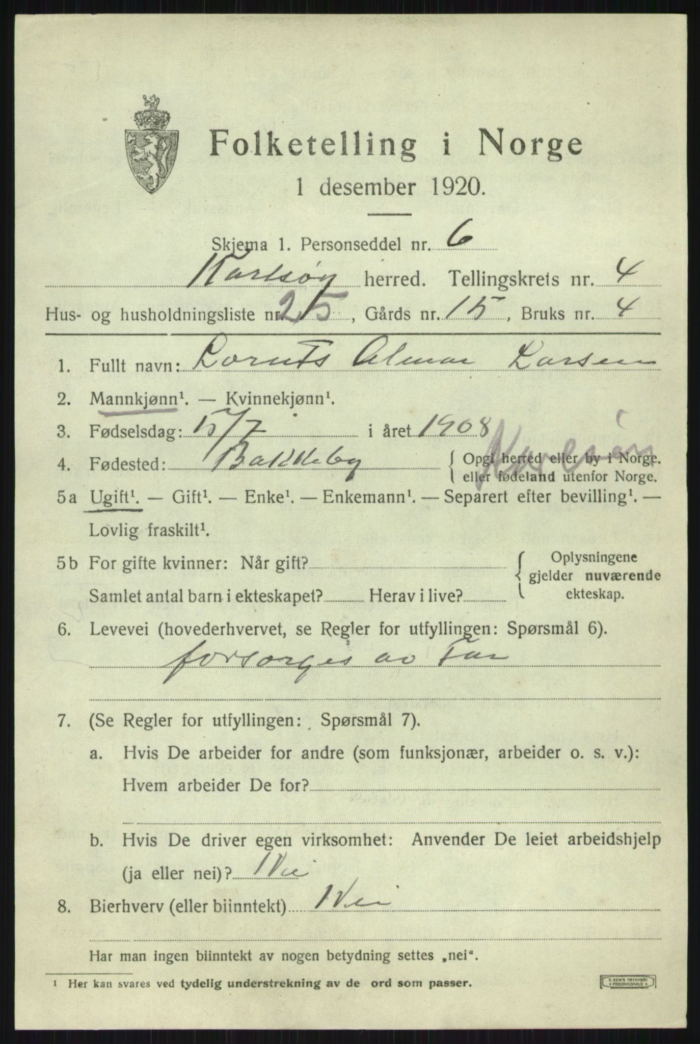 SATØ, 1920 census for Karlsøy, 1920, p. 2031