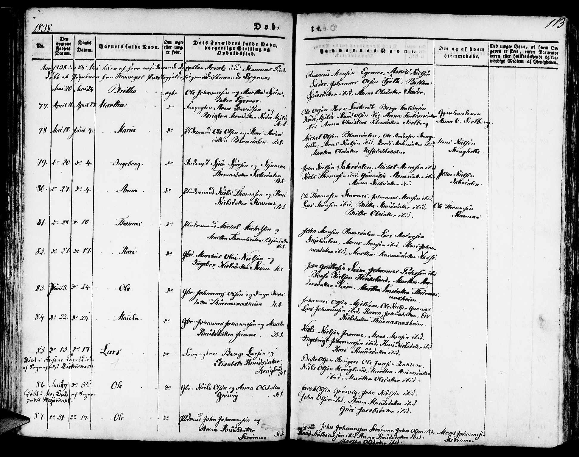 Haus sokneprestembete, AV/SAB-A-75601/H/Haa: Parish register (official) no. A 14, 1827-1838, p. 113