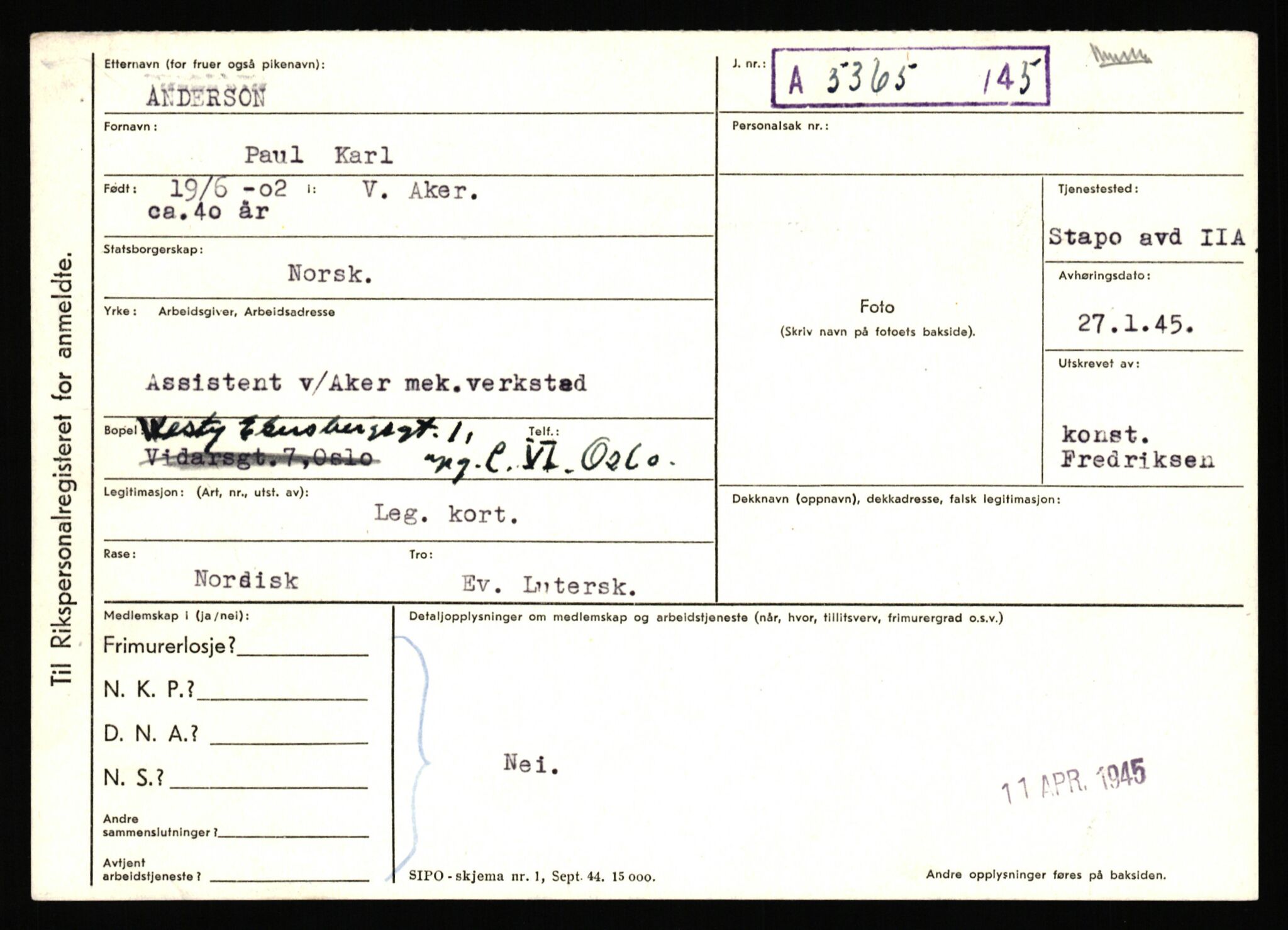 Statspolitiet - Hovedkontoret / Osloavdelingen, AV/RA-S-1329/C/Ca/L0001: Aabakken - Armann, 1943-1945, p. 3669