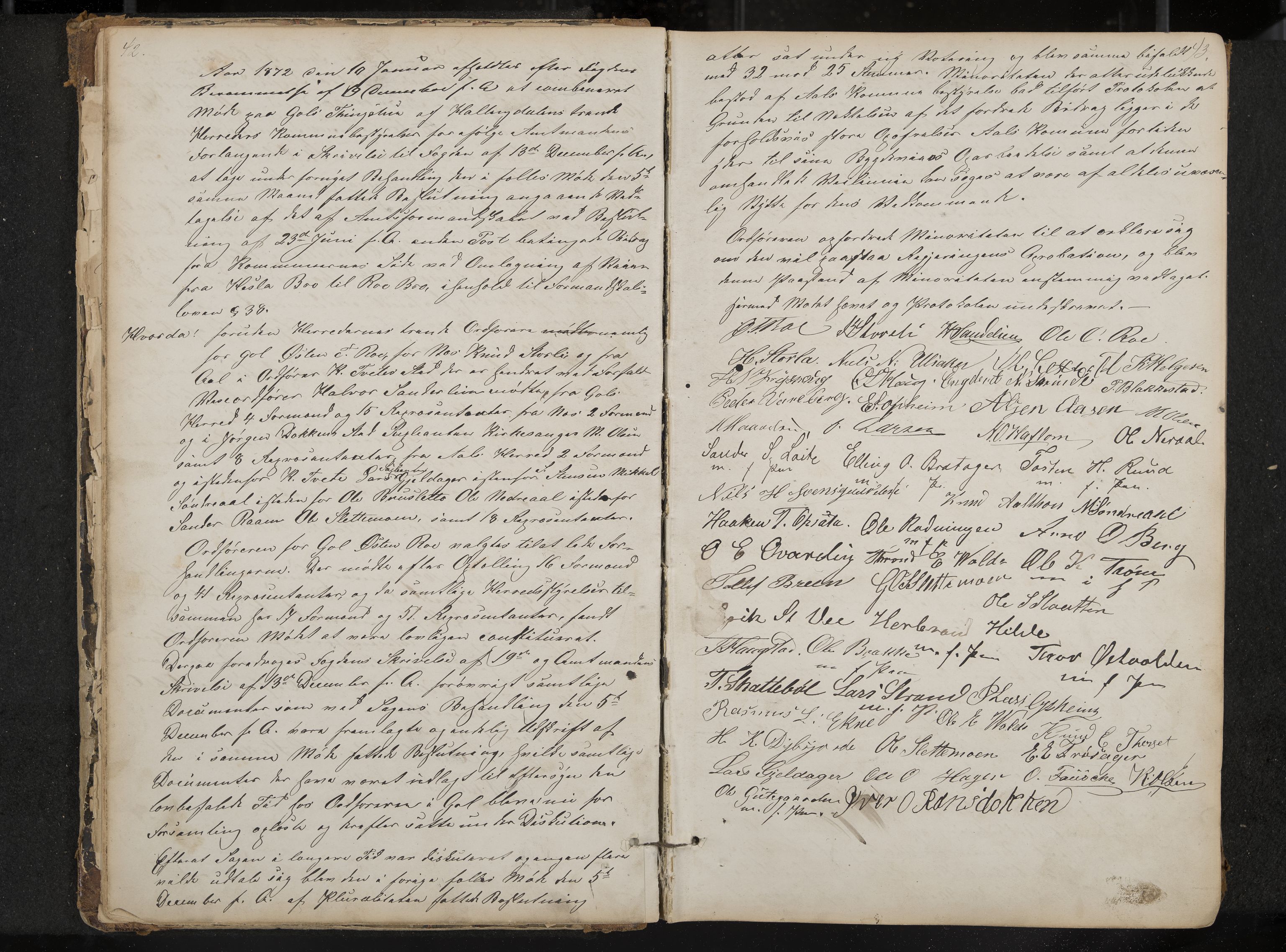 Gol formannskap og sentraladministrasjon, IKAK/0617021-1/A/Aa/L0002: Møtebok med register, 1870-1892, p. 42-43