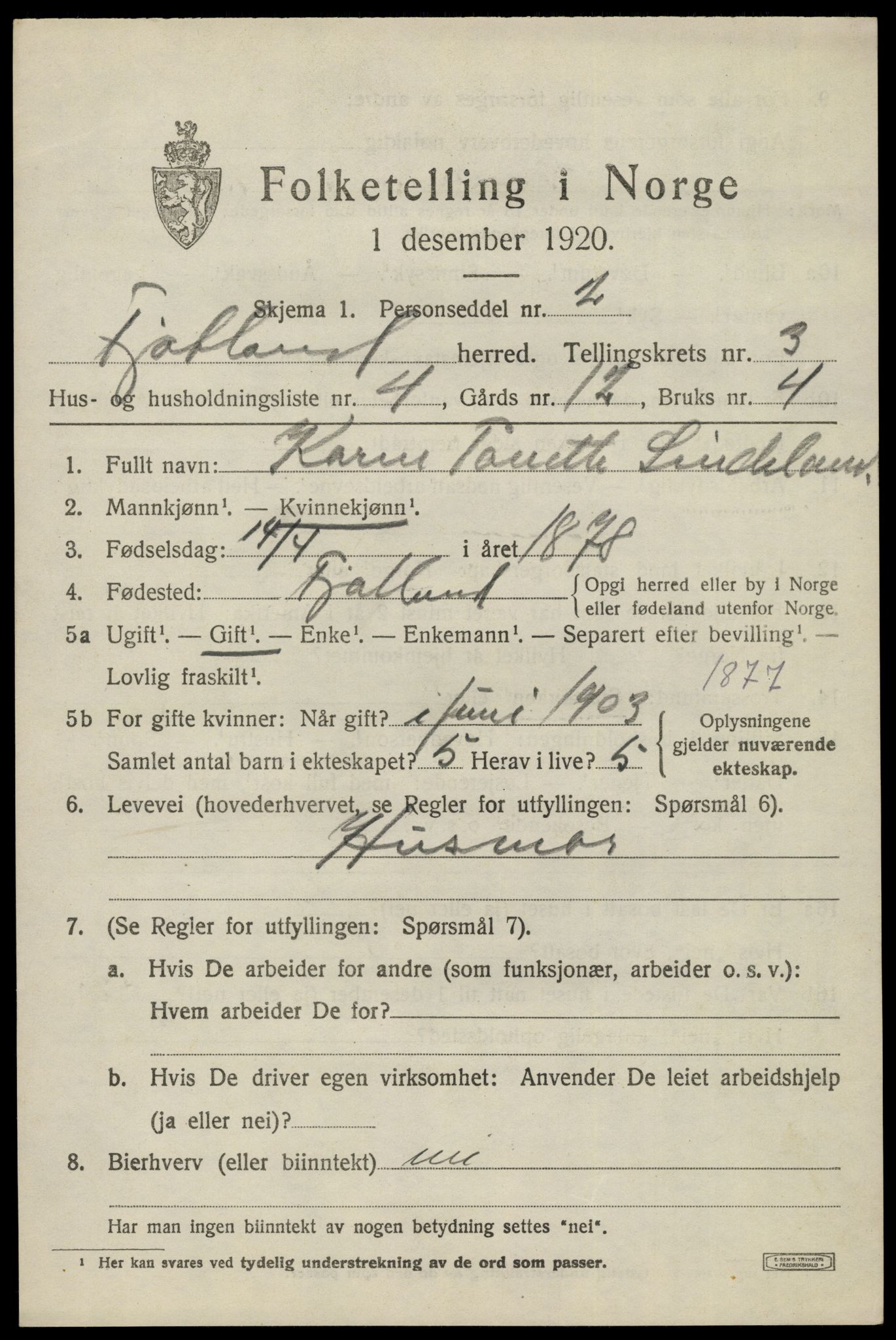 SAK, 1920 census for Fjotland, 1920, p. 966