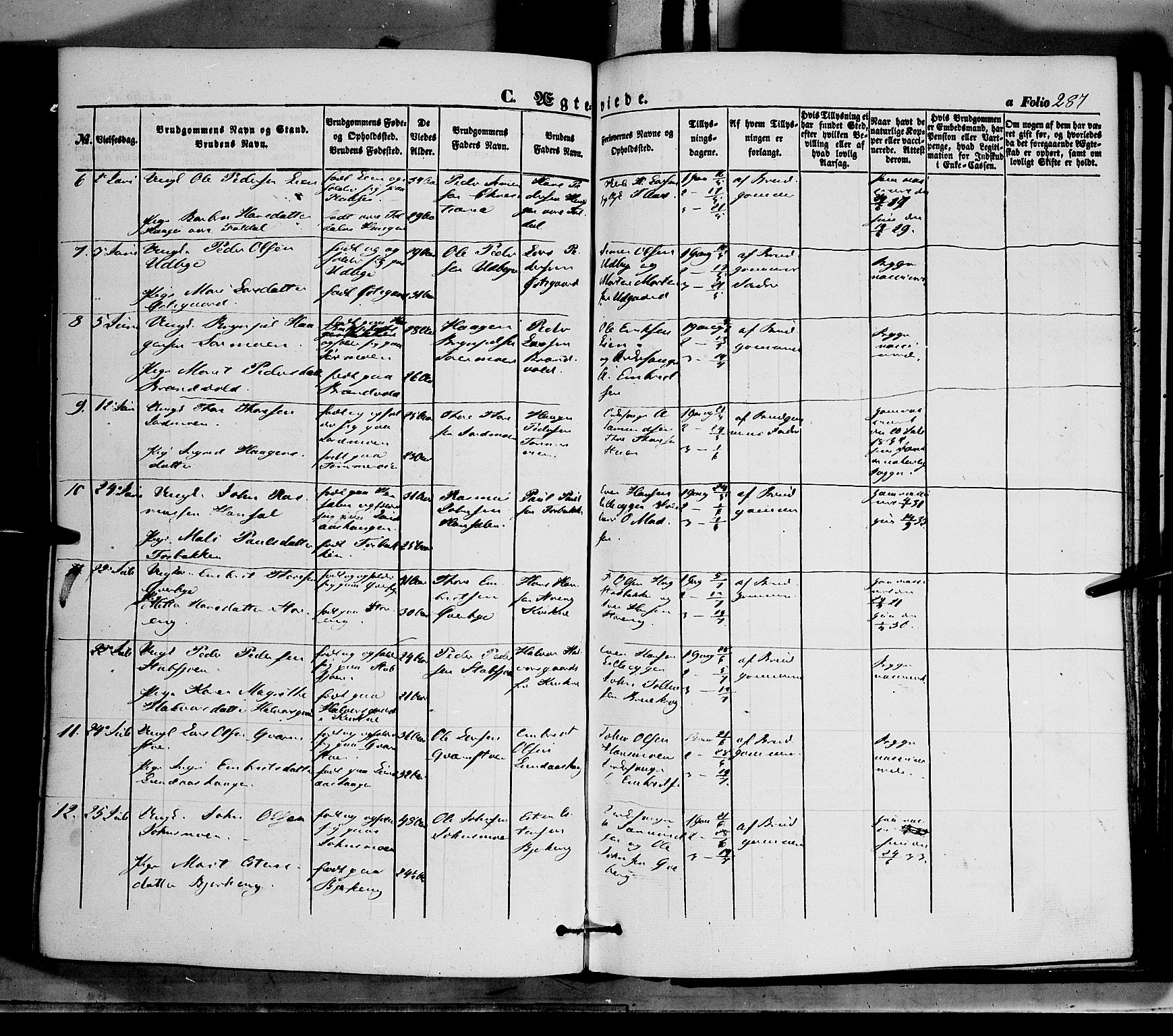 Tynset prestekontor, AV/SAH-PREST-058/H/Ha/Haa/L0020: Parish register (official) no. 20, 1848-1862, p. 287