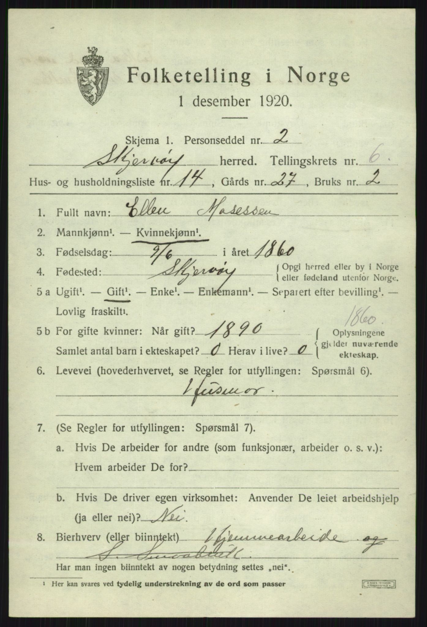 SATØ, 1920 census for Skjervøy, 1920, p. 3693