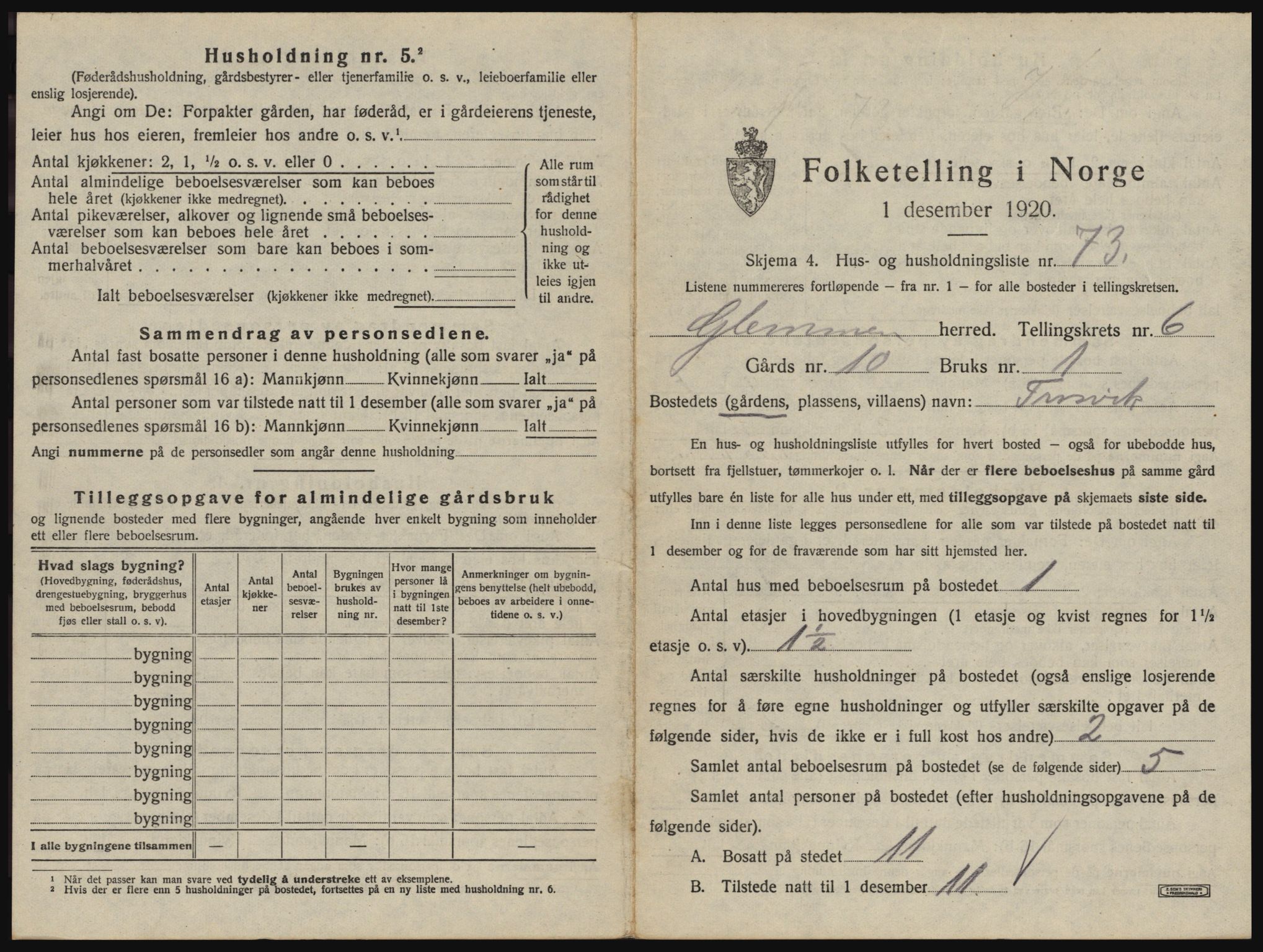 SAO, 1920 census for Glemmen, 1920, p. 2645