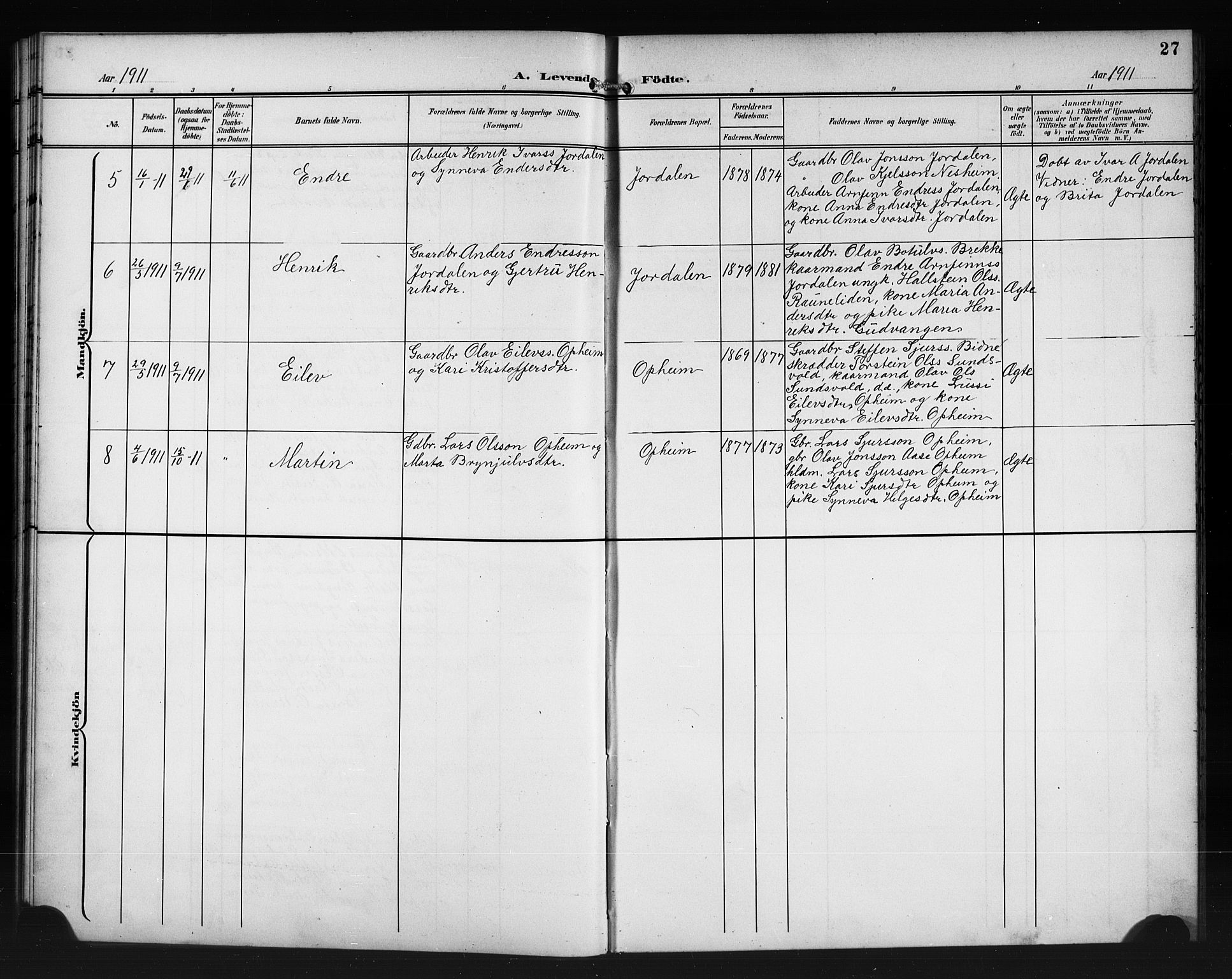 Vossestrand Sokneprestembete, AV/SAB-A-79101/H/Hab: Parish register (copy) no. A 3, 1900-1918, p. 27