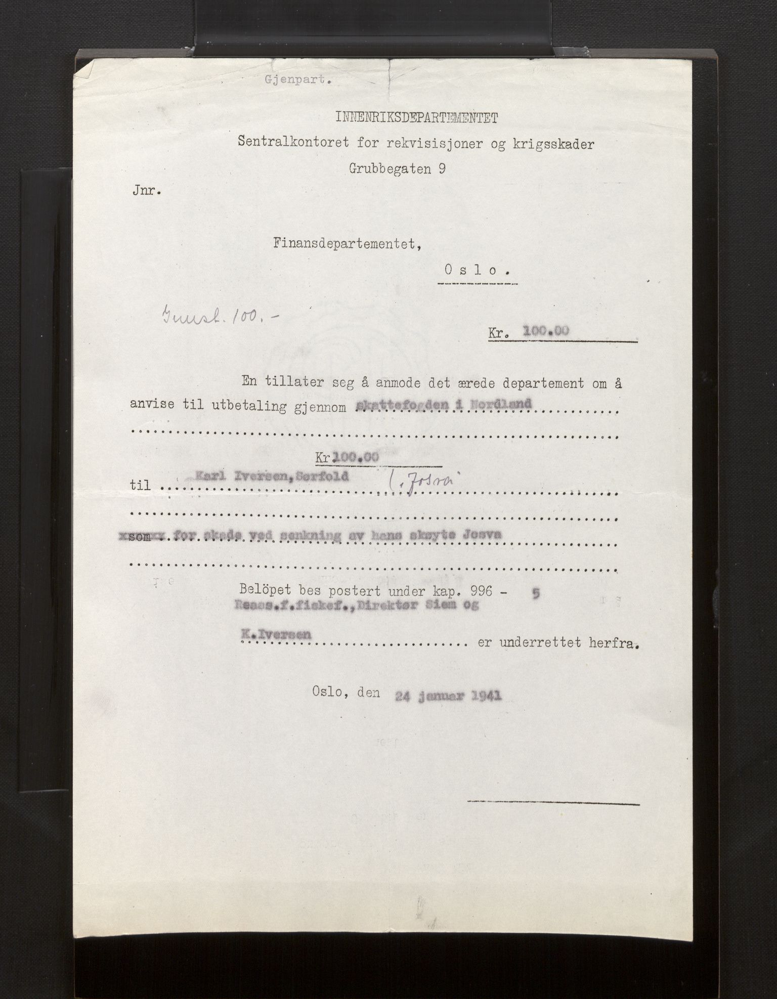 Fiskeridirektoratet - 1 Adm. ledelse - 13 Båtkontoret, AV/SAB-A-2003/La/L0008: Statens krigsforsikring for fiskeflåten, 1936-1971, p. 135