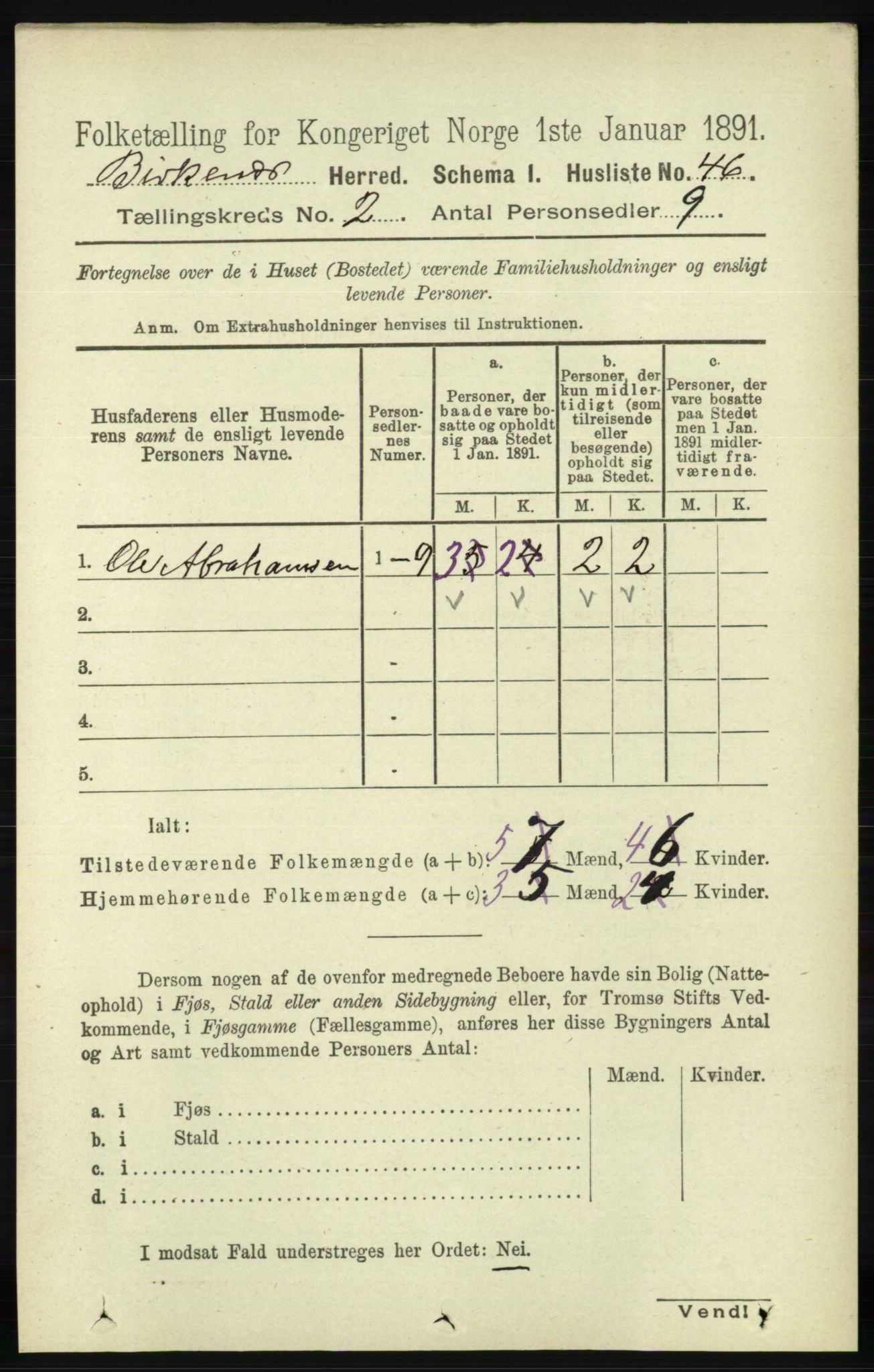 RA, 1891 Census for 0928 Birkenes, 1891, p. 493