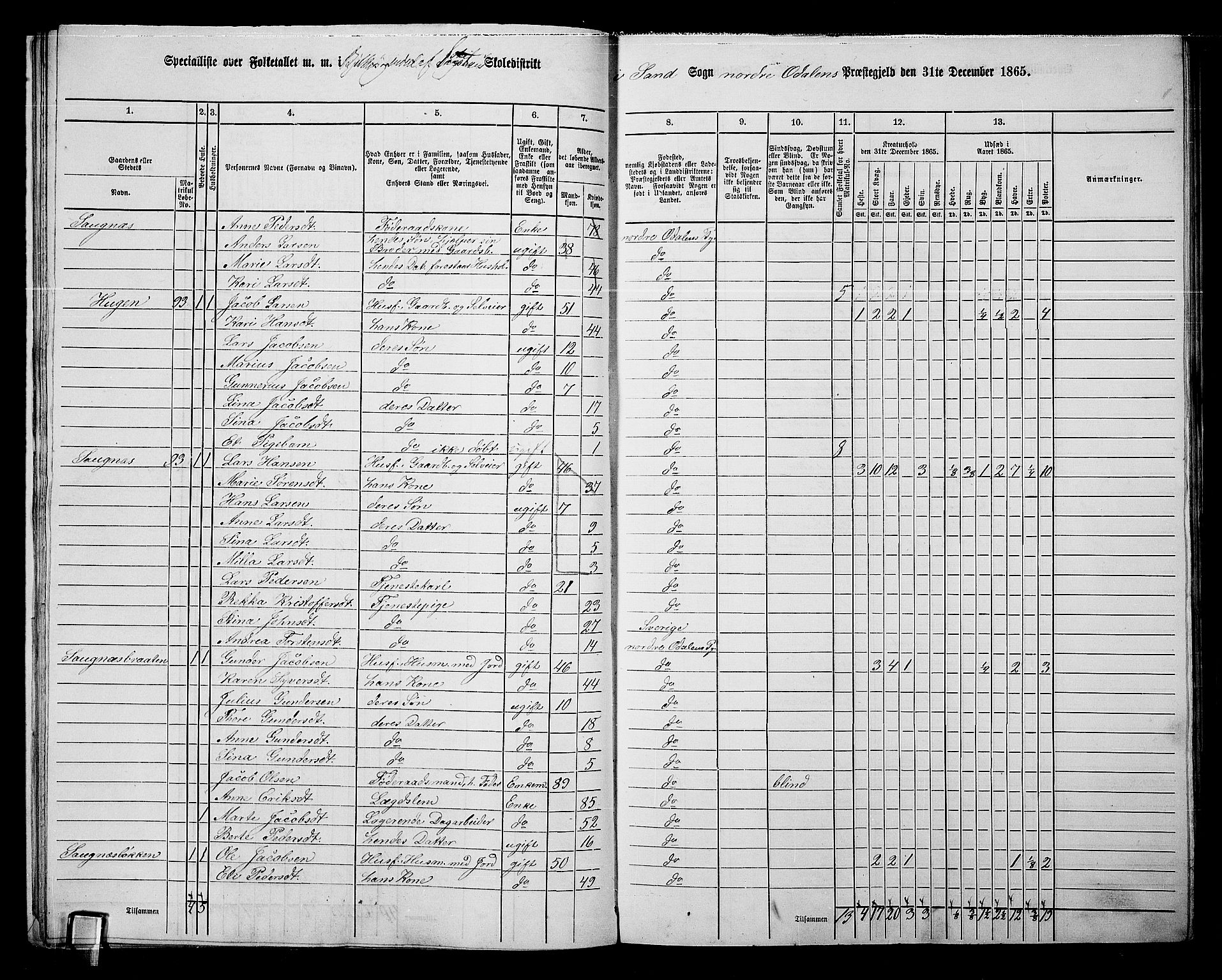 RA, 1865 census for Nord-Odal, 1865, p. 18