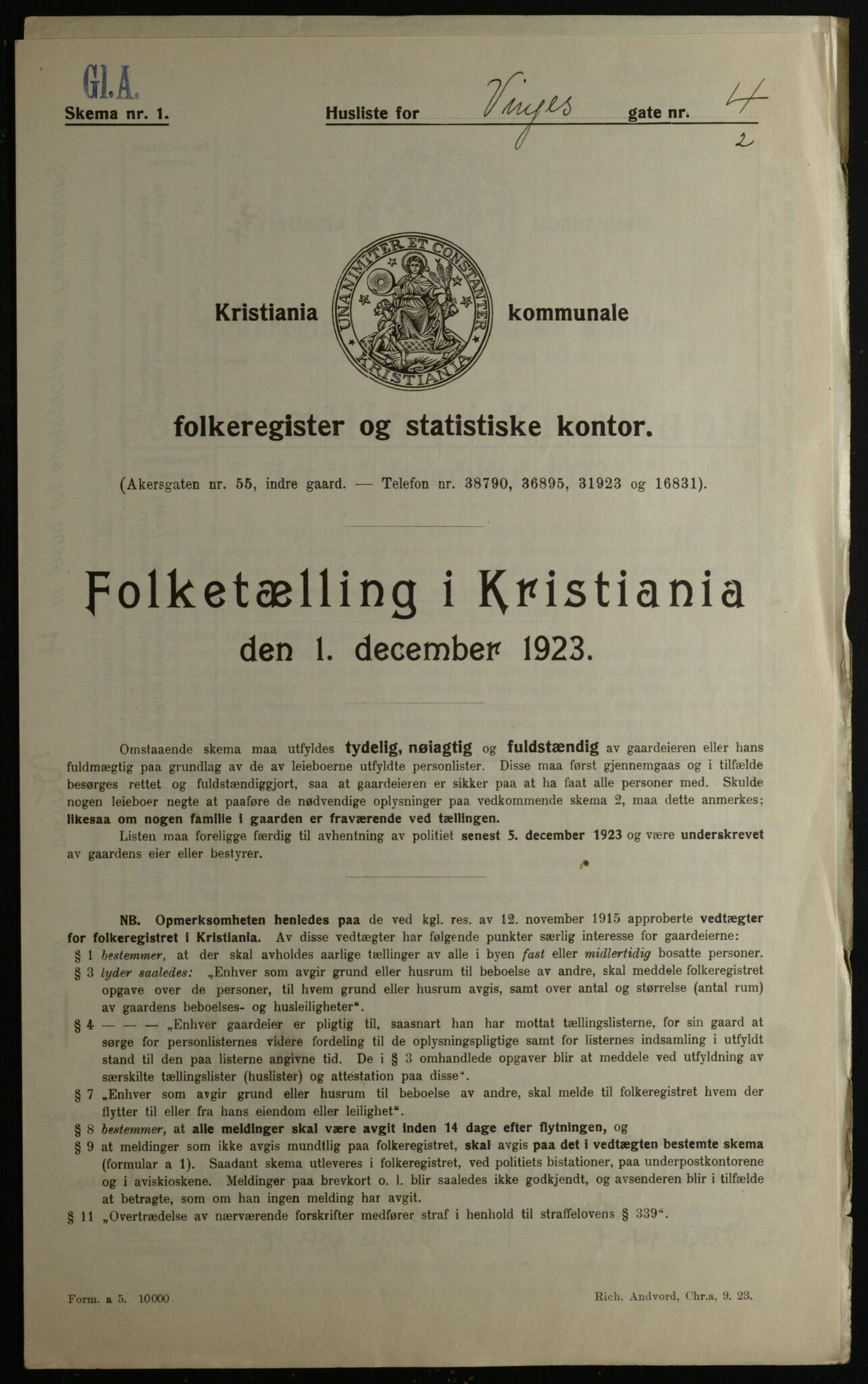 OBA, Municipal Census 1923 for Kristiania, 1923, p. 3992