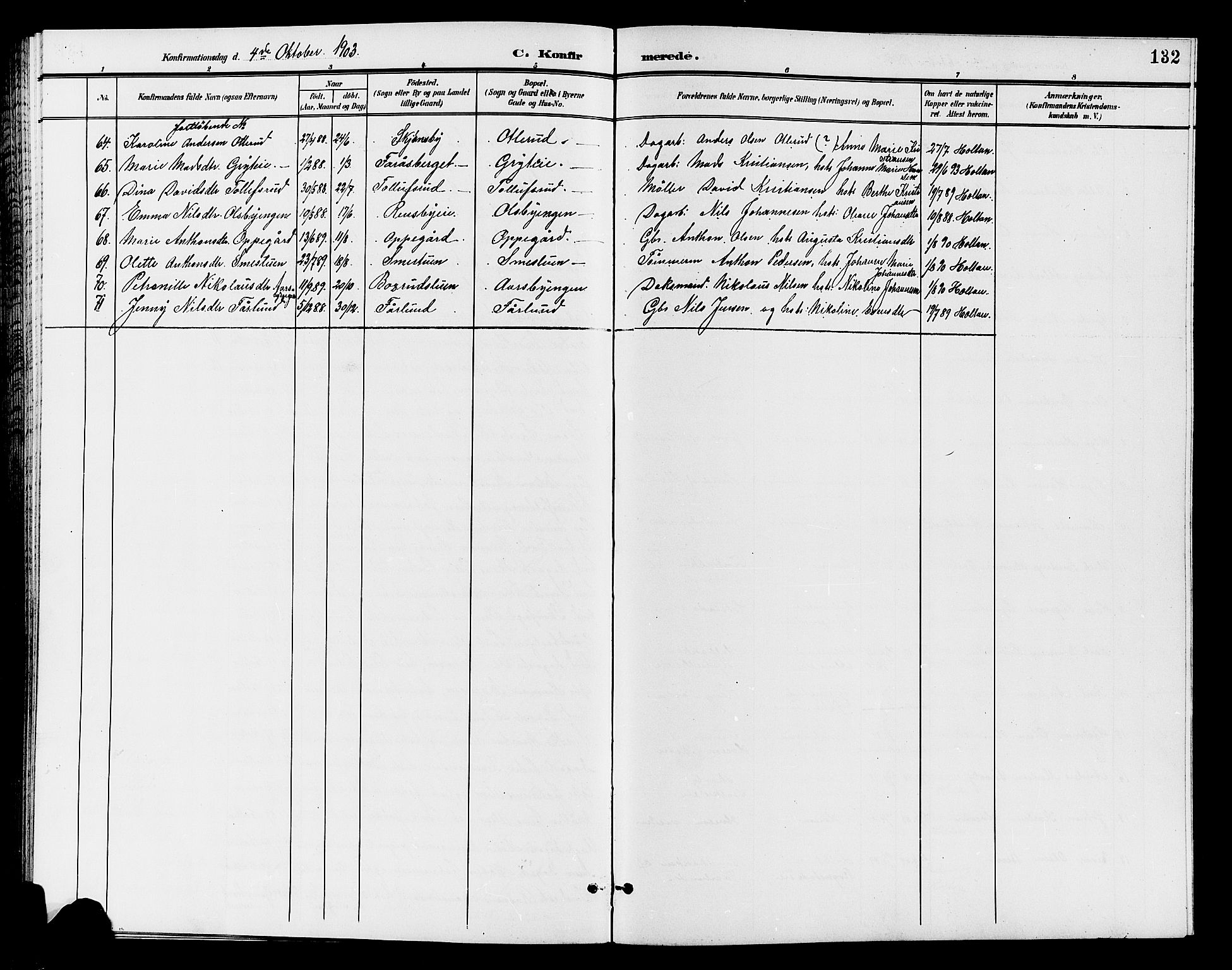Østre Toten prestekontor, AV/SAH-PREST-104/H/Ha/Hab/L0007: Parish register (copy) no. 7, 1901-1912, p. 132
