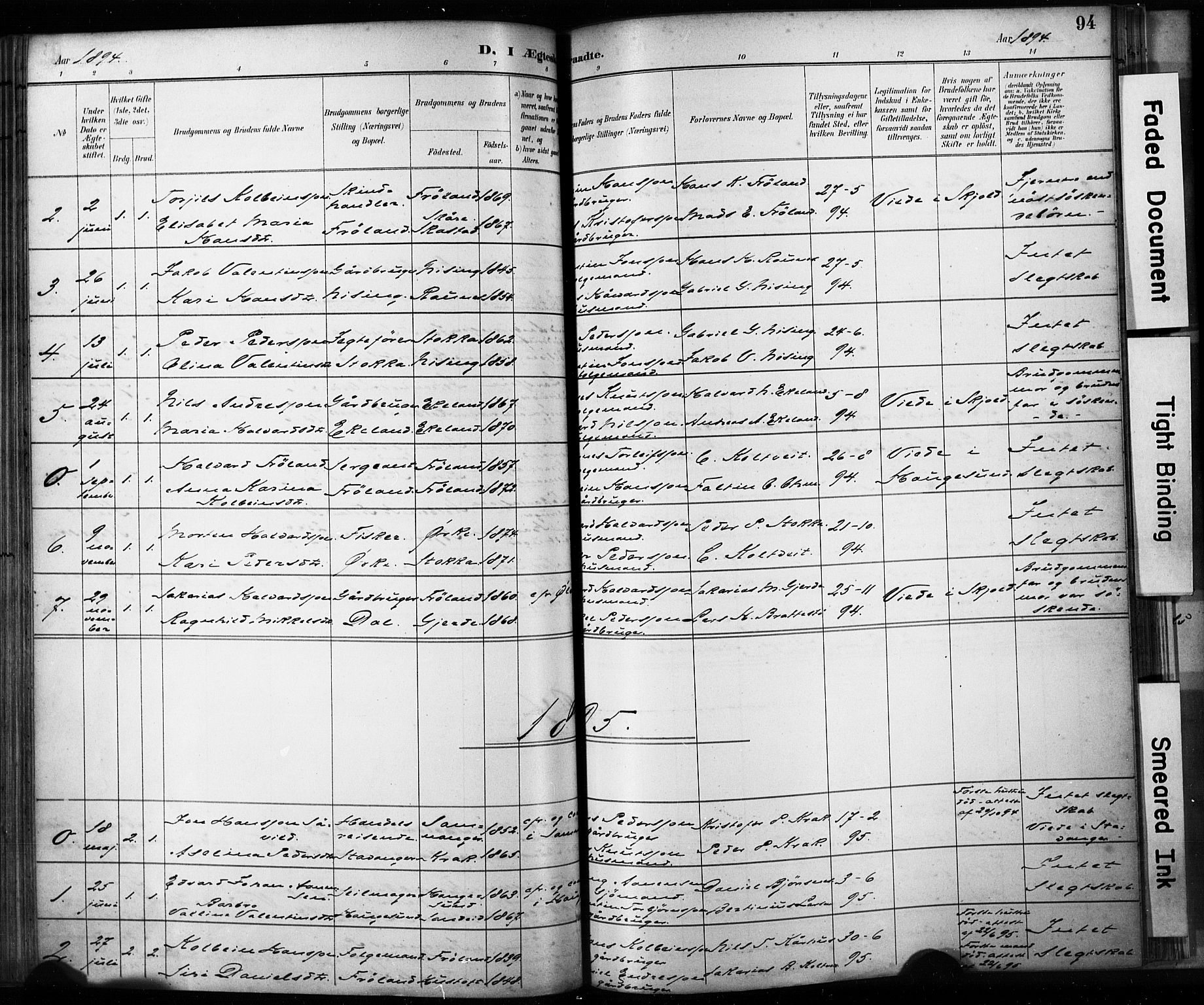 Skjold sokneprestkontor, AV/SAST-A-101847/H/Ha/Haa/L0009: Parish register (official) no. A 9, 1882-1898, p. 94