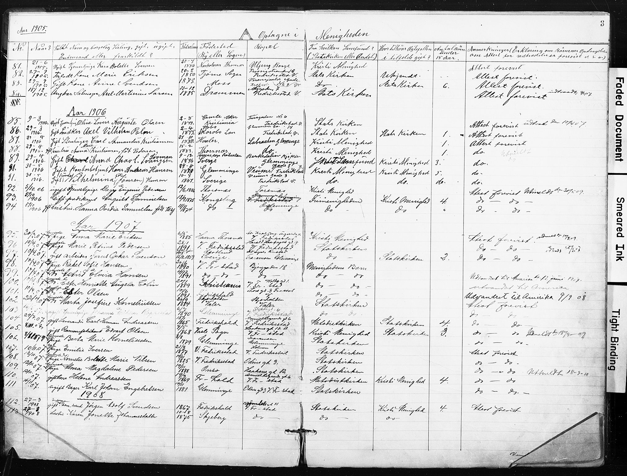 Kristi menighet Fredrikstad , AV/SAO-PAO-0231/A/L0002: Dissenter register no. 2, 1904-1932, p. 3