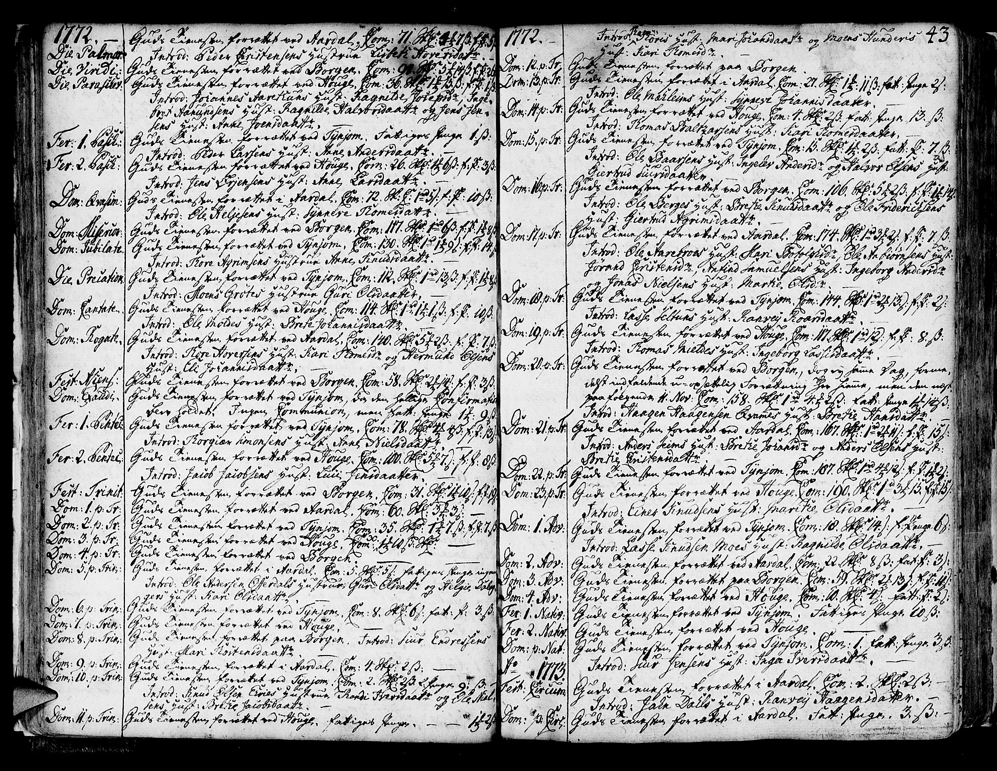 Lærdal sokneprestembete, SAB/A-81201: Parish register (official) no. A 2, 1752-1782, p. 43