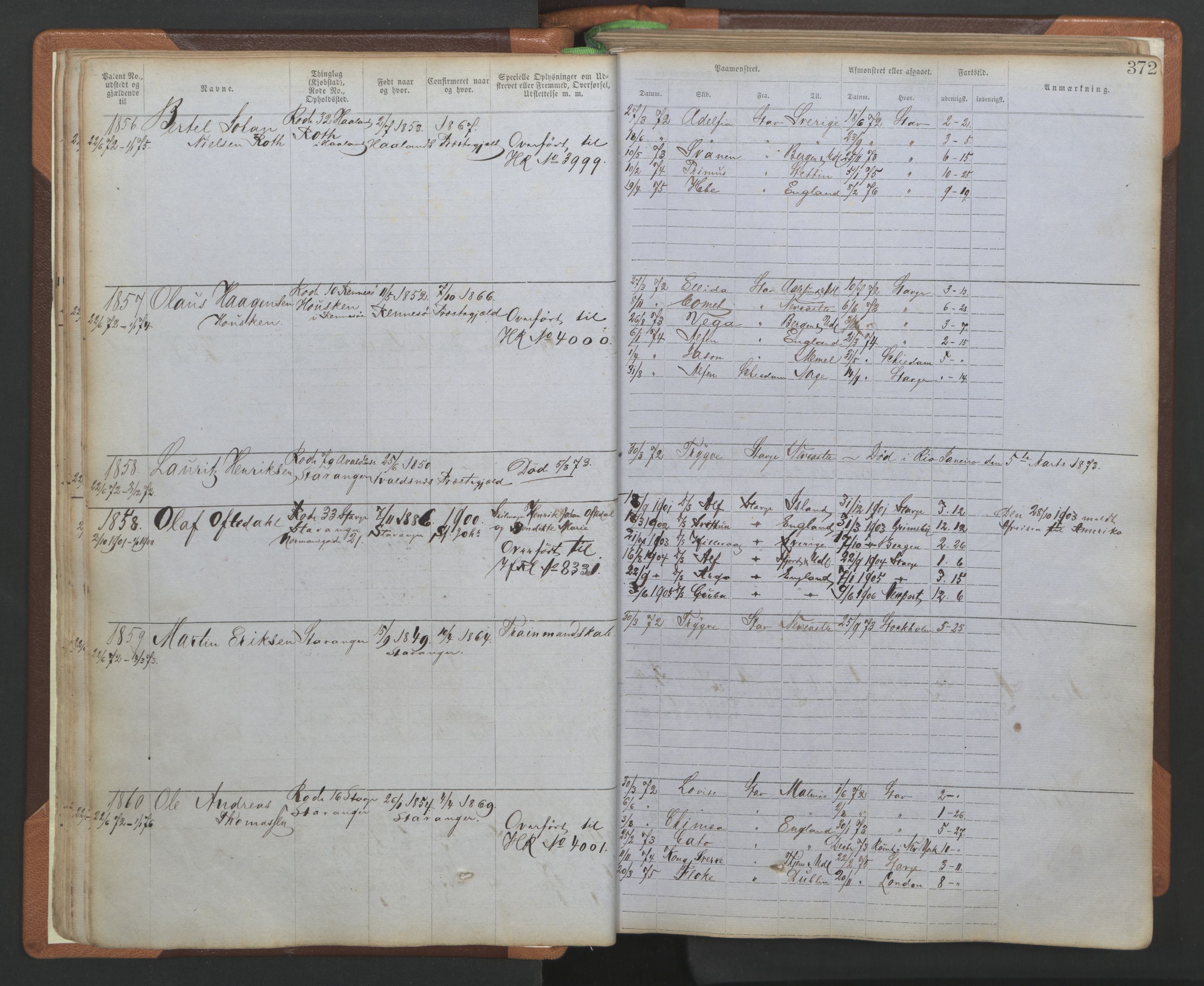 Stavanger sjømannskontor, AV/SAST-A-102006/F/Ff/L0005: Annotasjonsrulle No 1, patentnr. 1786-3585 (del 2), 1872-1900, p. 19