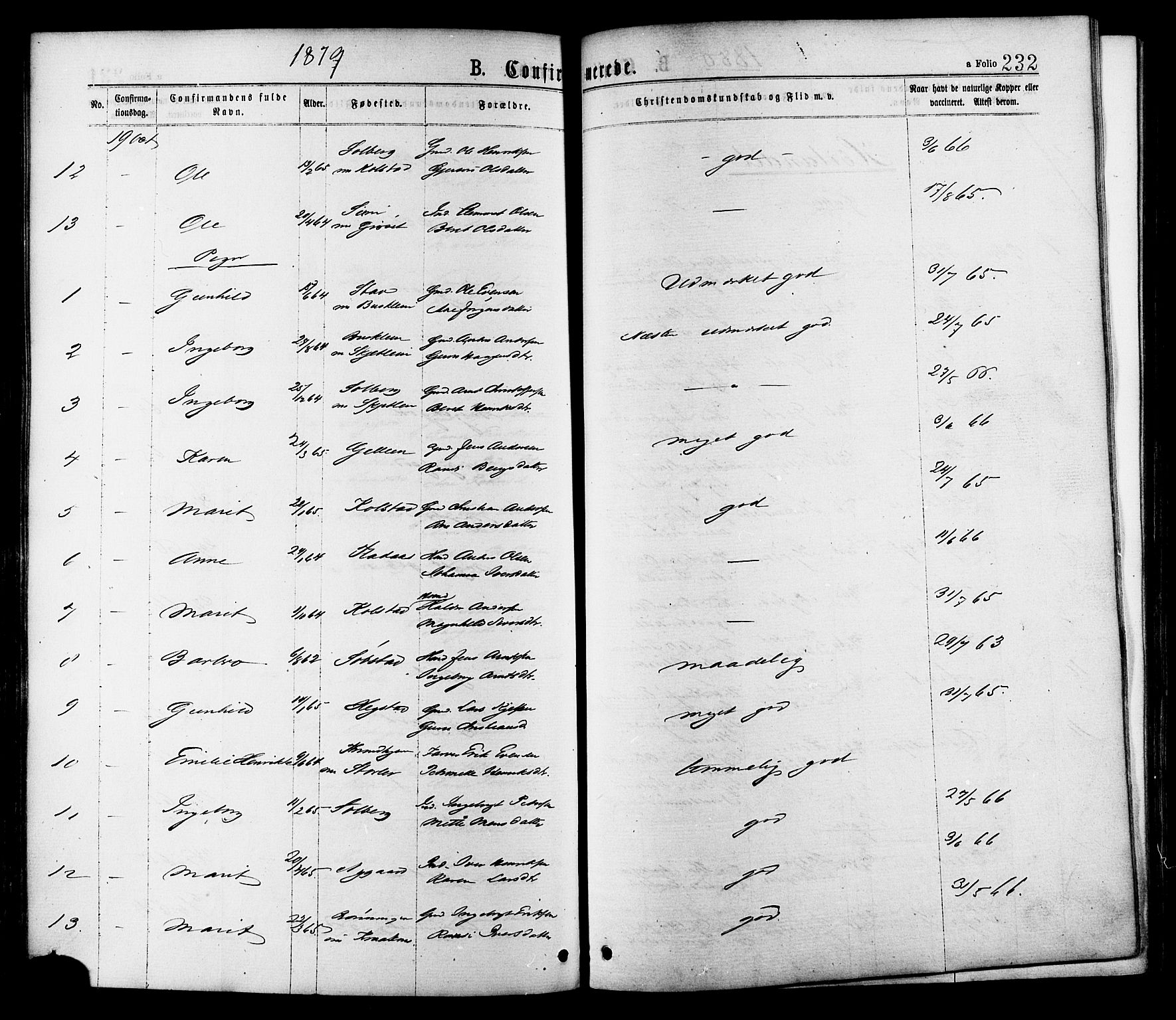 Ministerialprotokoller, klokkerbøker og fødselsregistre - Sør-Trøndelag, SAT/A-1456/691/L1079: Parish register (official) no. 691A11, 1873-1886, p. 232