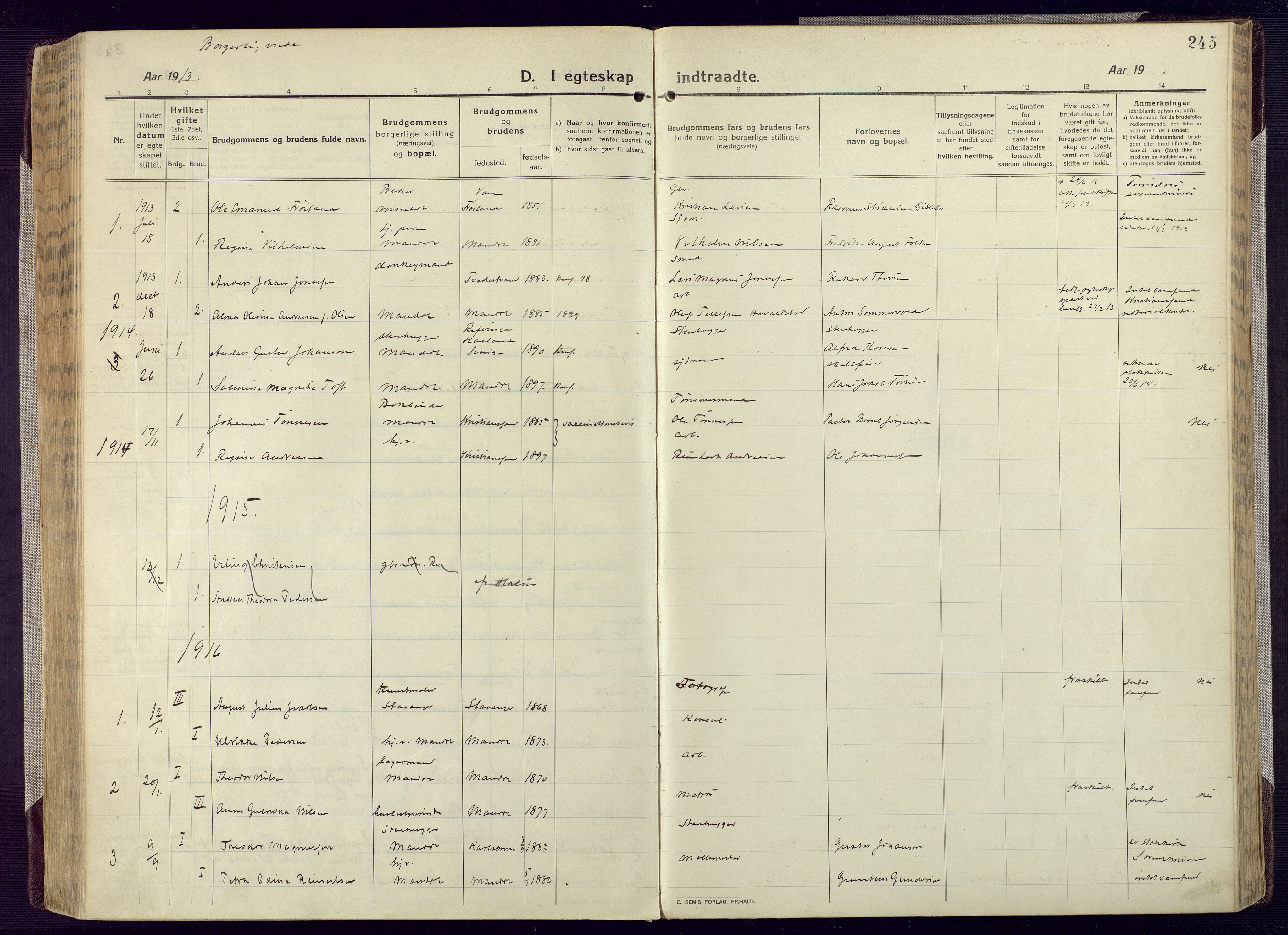 Mandal sokneprestkontor, SAK/1111-0030/F/Fa/Fac/L0001: Parish register (official) no. A 1, 1913-1925, p. 245