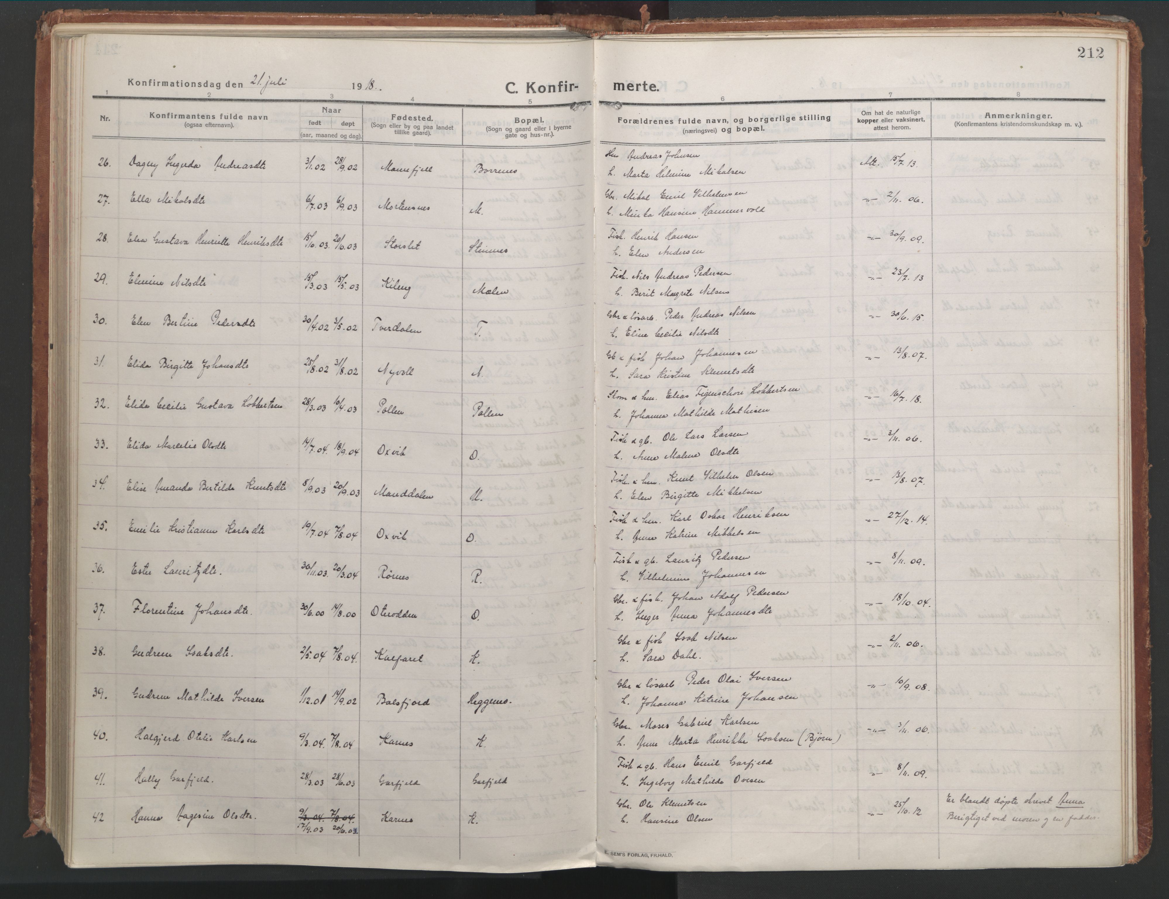 Lyngen sokneprestembete, AV/SATØ-S-1289/H/He/Hea/L0012kirke: Parish register (official) no. 12, 1914-1923, p. 212