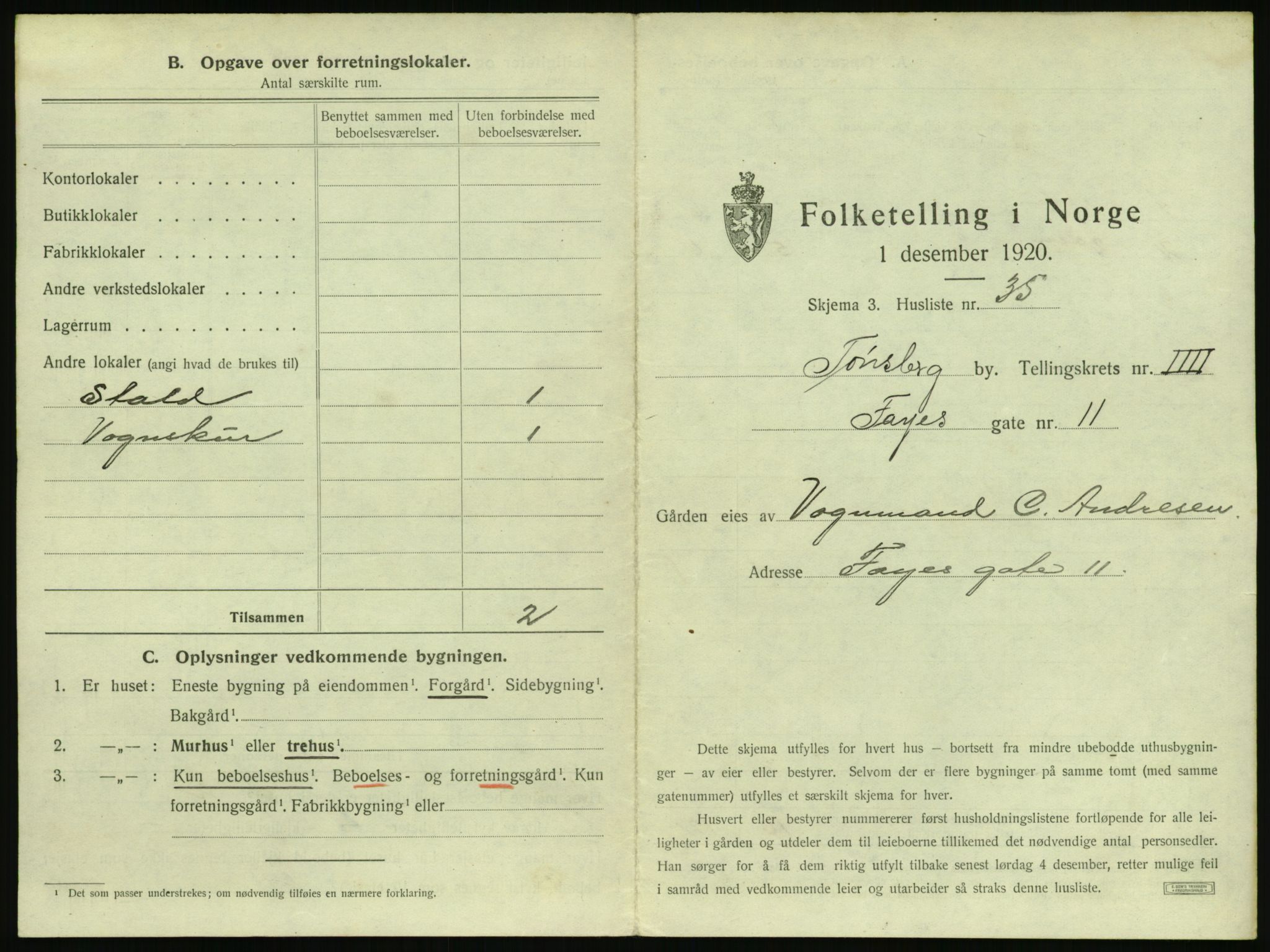 SAKO, 1920 census for Tønsberg, 1920, p. 499