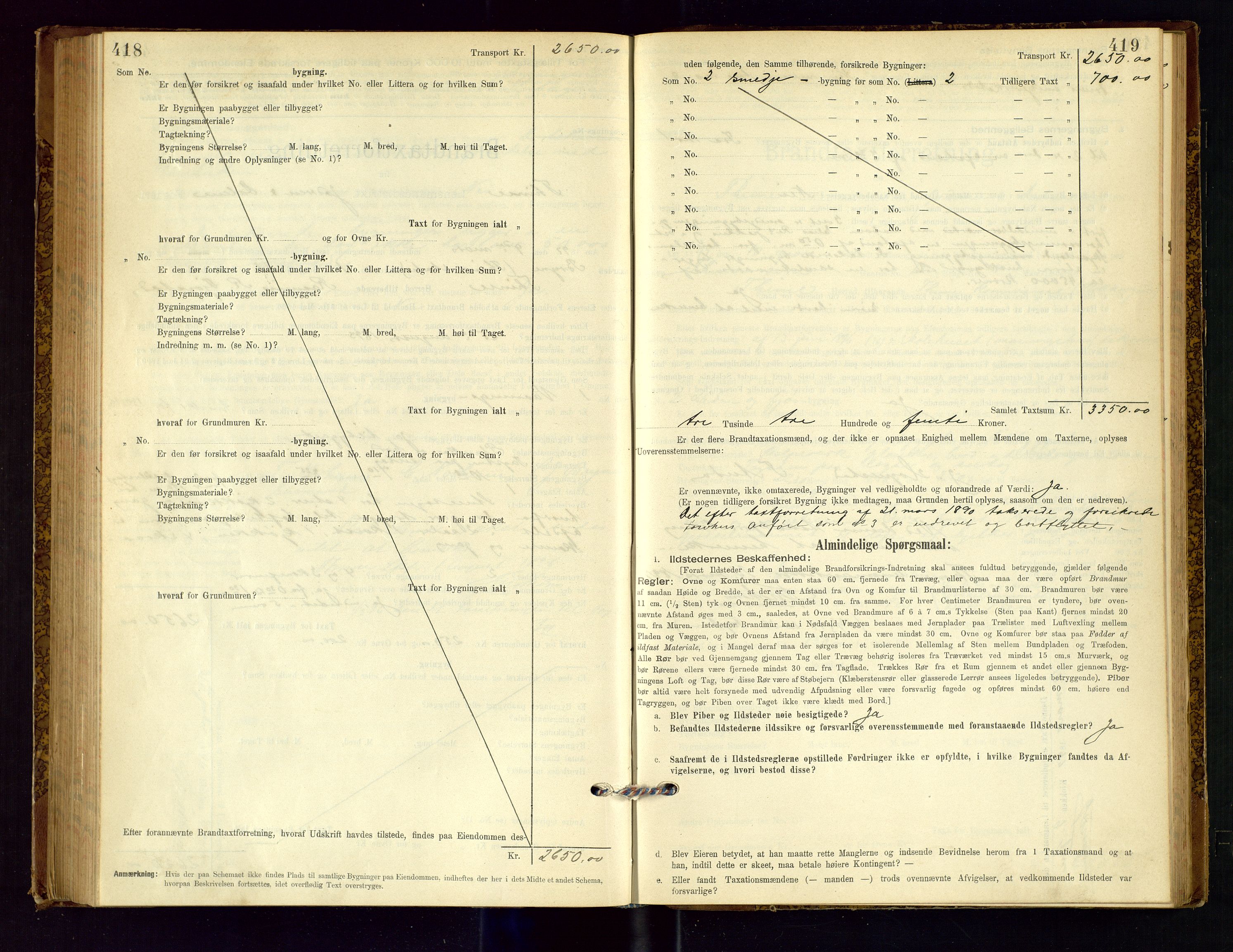 Time lensmannskontor, AV/SAST-A-100420/Gob/L0001: Branntakstprotokoll, 1896-1914, p. 418-419