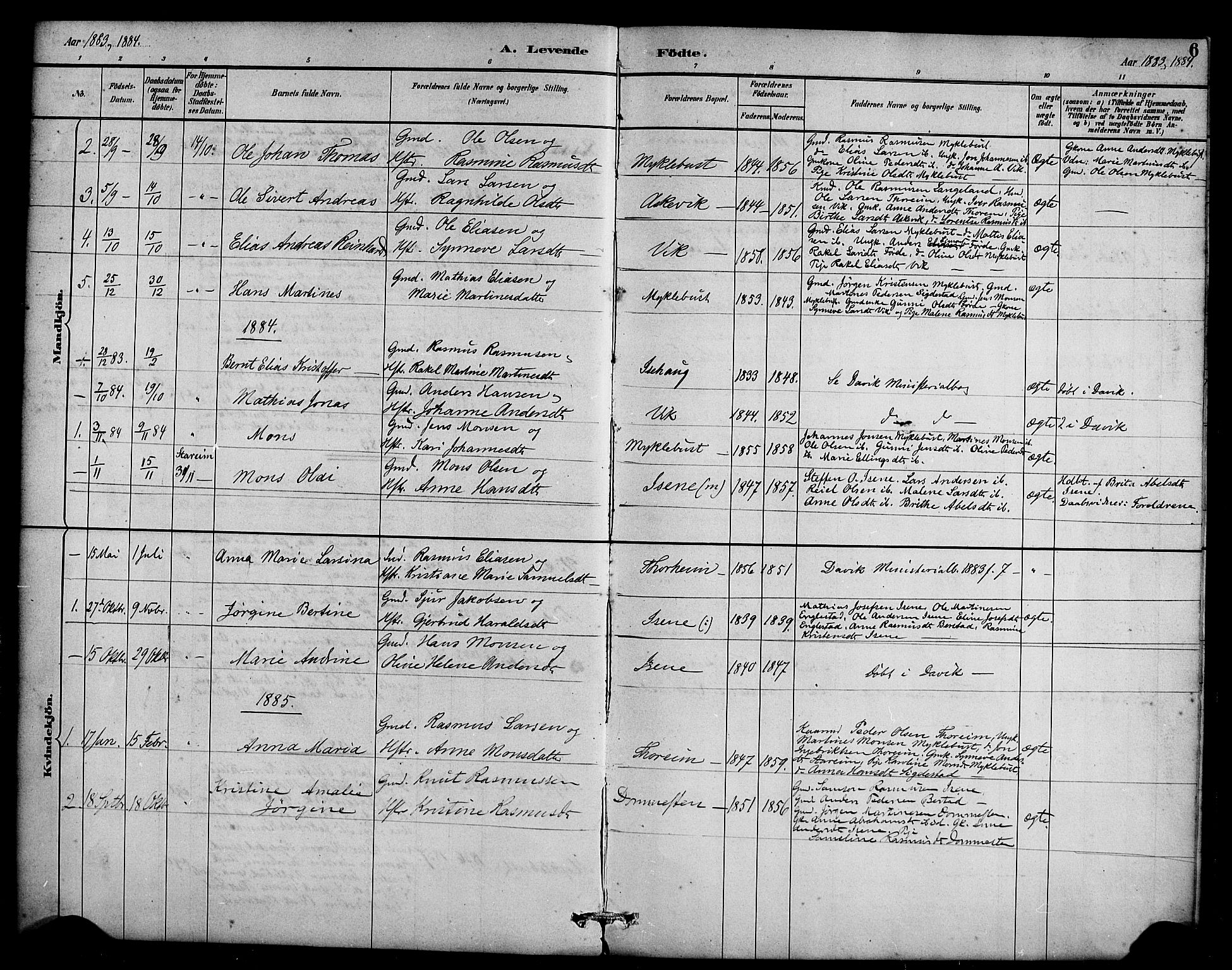 Davik sokneprestembete, SAB/A-79701/H/Haa/Haae/L0001: Parish register (official) no. E 1, 1882-1900, p. 6