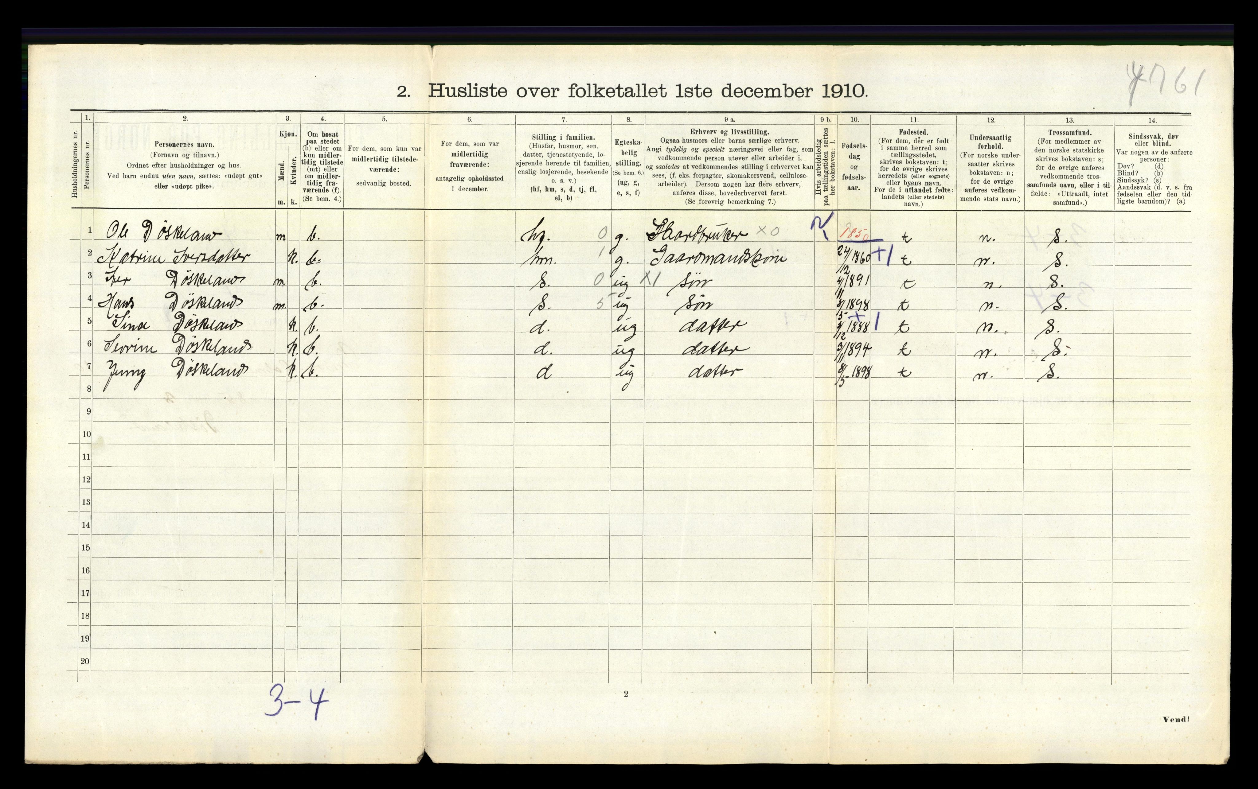 RA, 1910 census for Indre Holmedal, 1910, p. 823